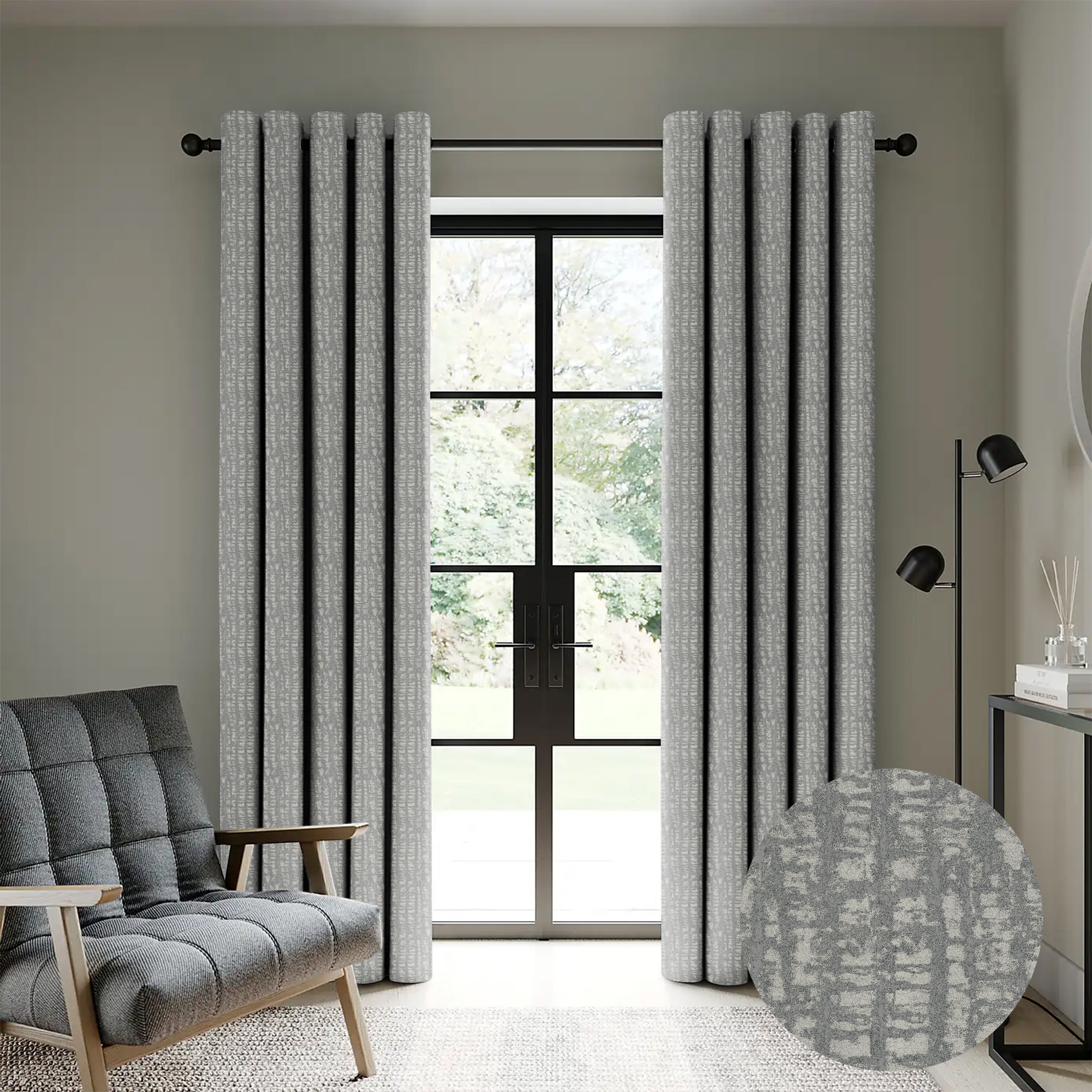 VALENCIA TEX GREY PRINTED BLACKOUT CURTAIN