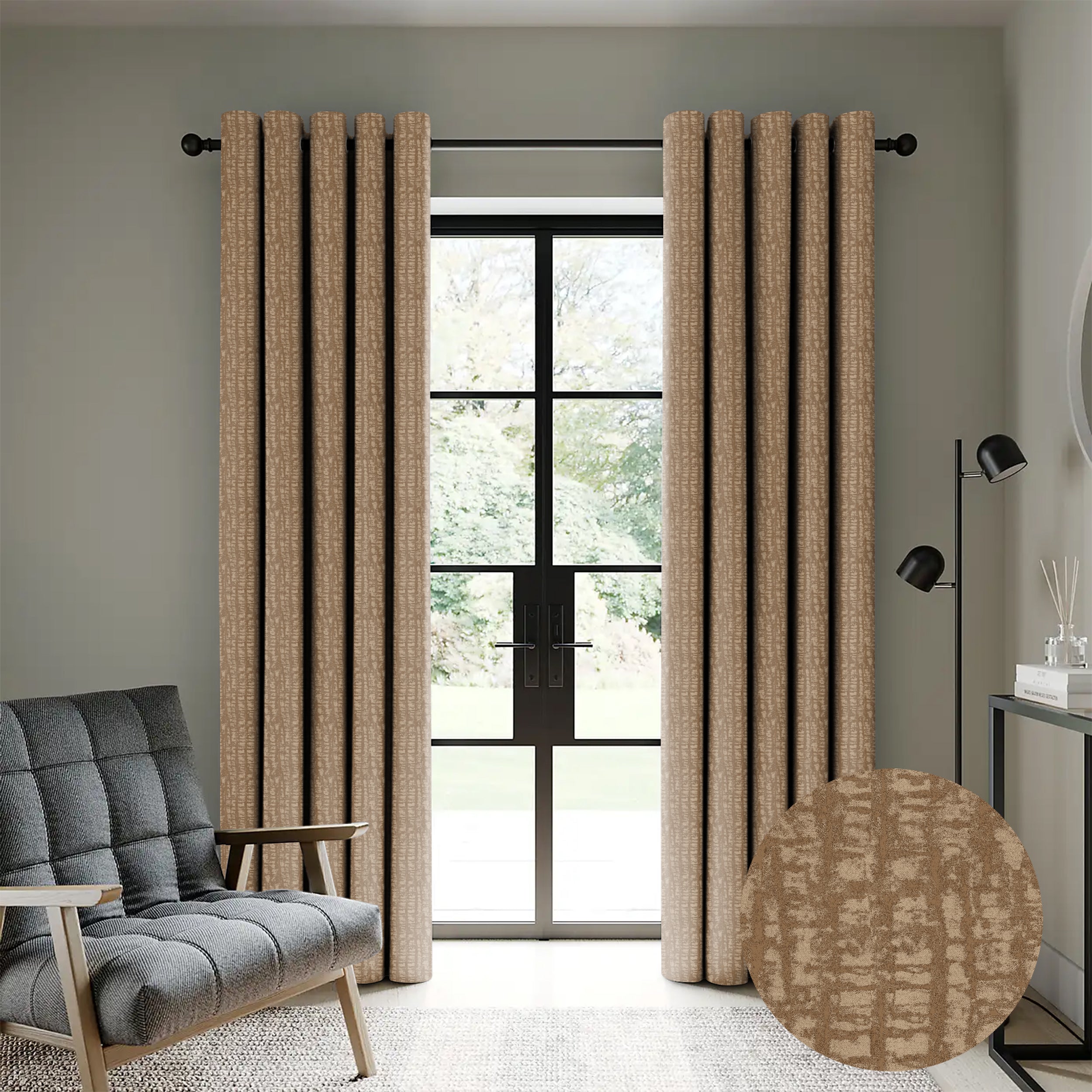 VALENCIA TEX COFFEE PRINTED BLACKOUT CURTAINS