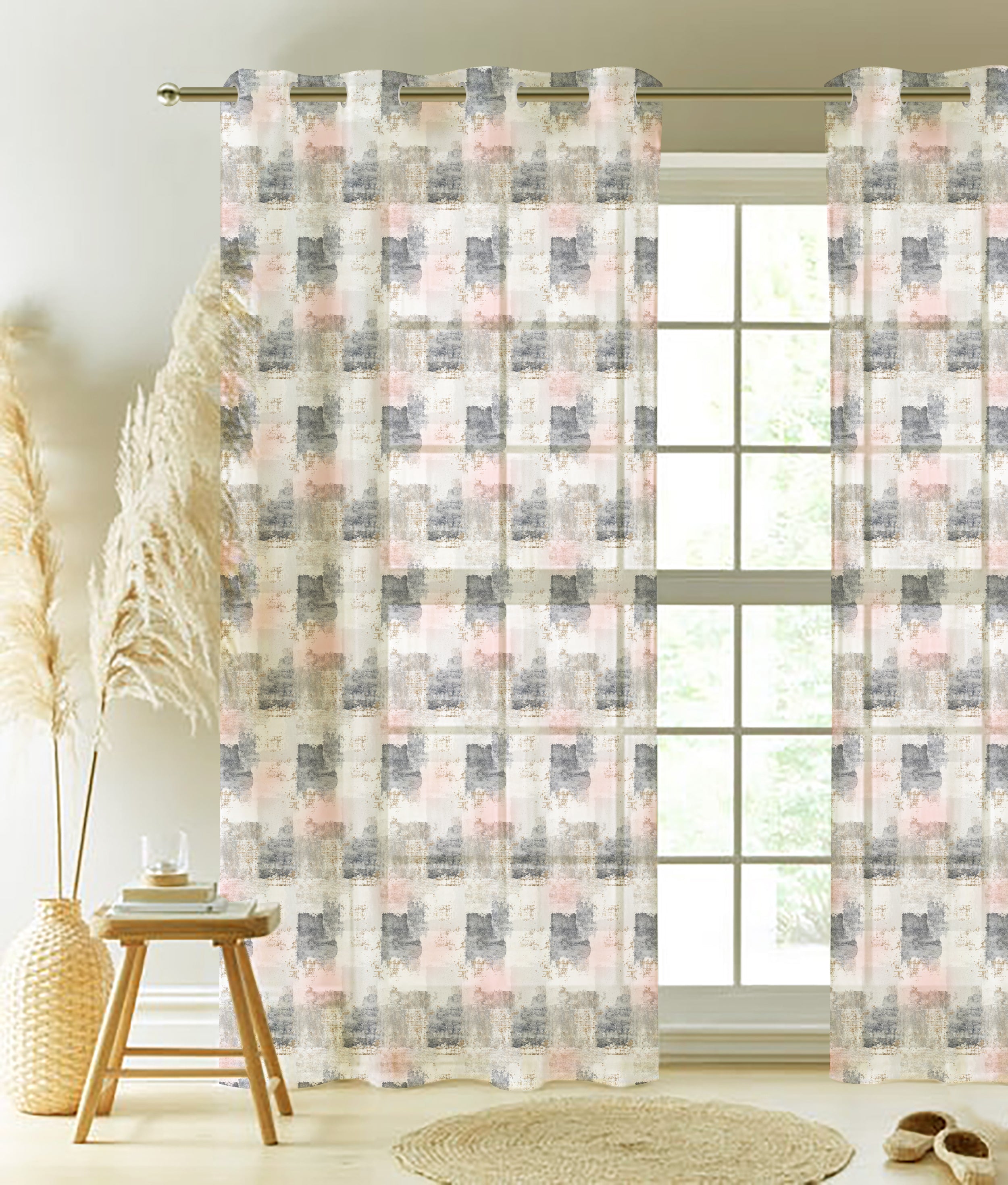 NAPOLI L-GREY PRINTED SHEER CURTAIN