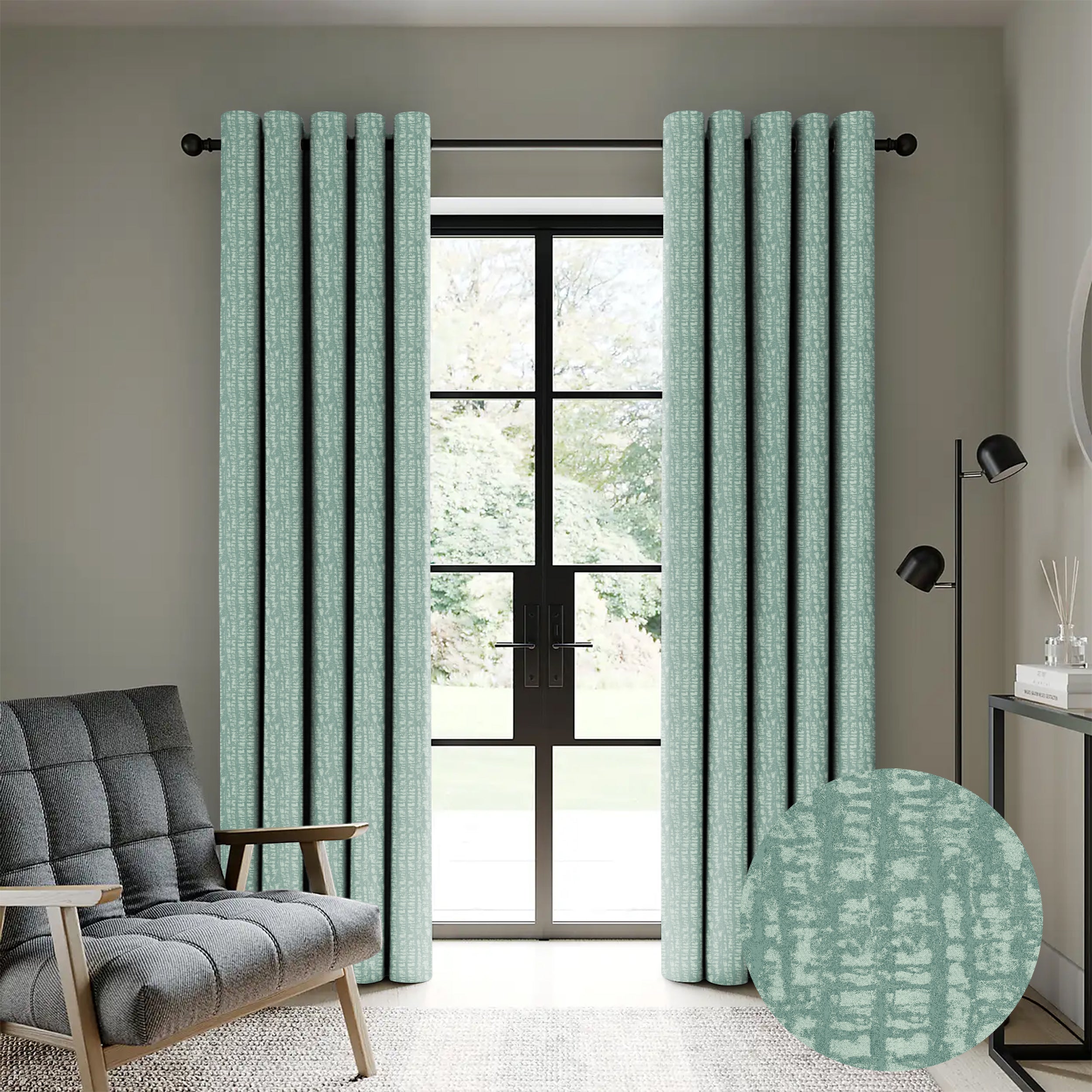VALENCIA SEA GREEN PRINTED BLACKOUT CURTAINS
