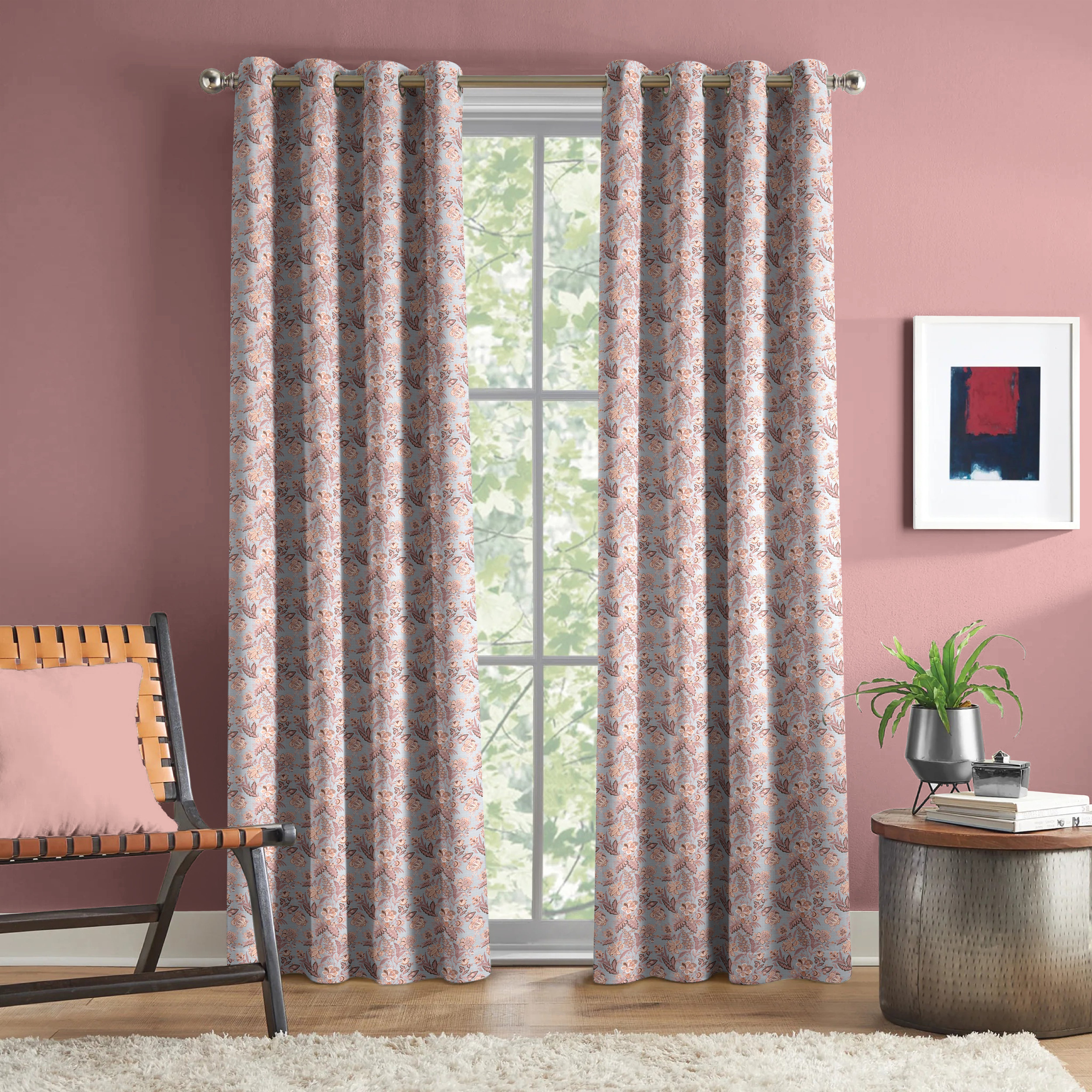CALVIA PINK PRINTED BLACKOUT CURTAIN