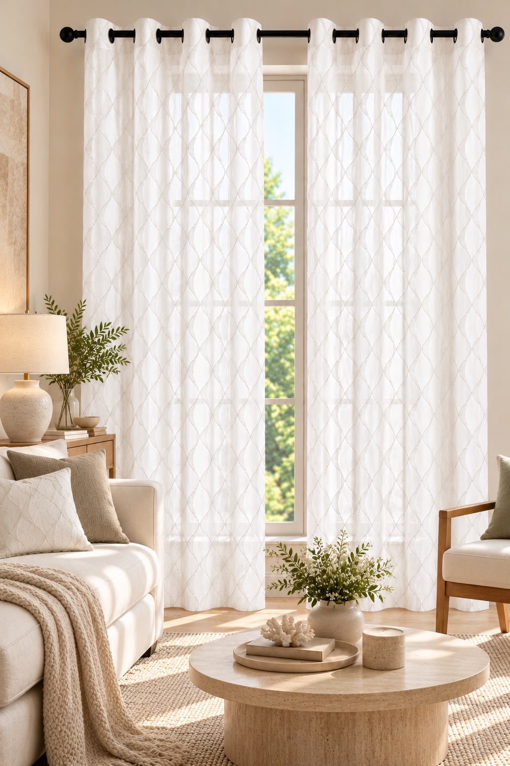BELLA WHITE EMBROIDERY SHEER CURTAIN