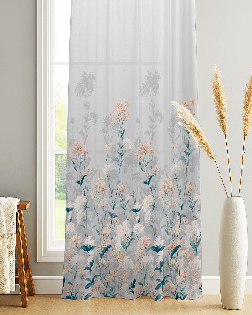 TROPICAL PINK LINEN PRINTED SHEER CURTAIN