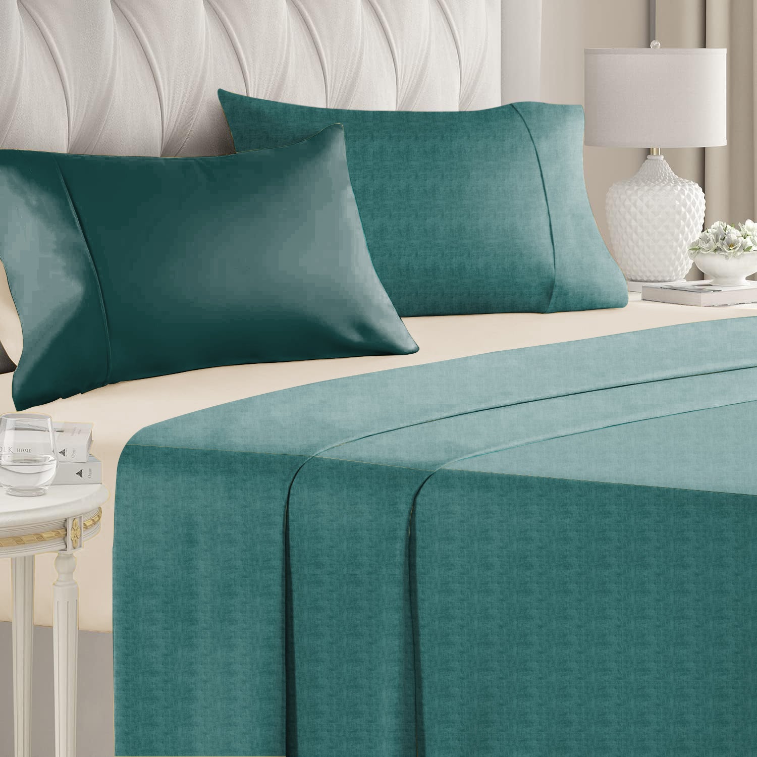 Jodhpur Texture Bedsheet for Double Bed with 2 PillowCovers King Size (104" X 90") Teal