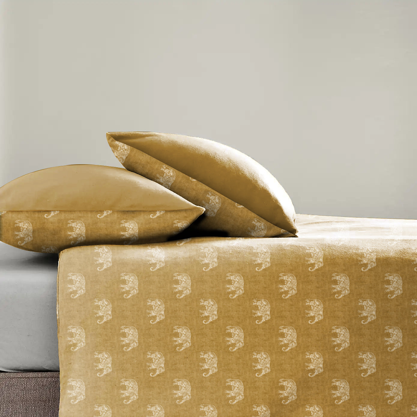 Jodhpur Elephant Bedsheet for Double Bed with 2 PillowCovers King Size (104" X 90") Camel