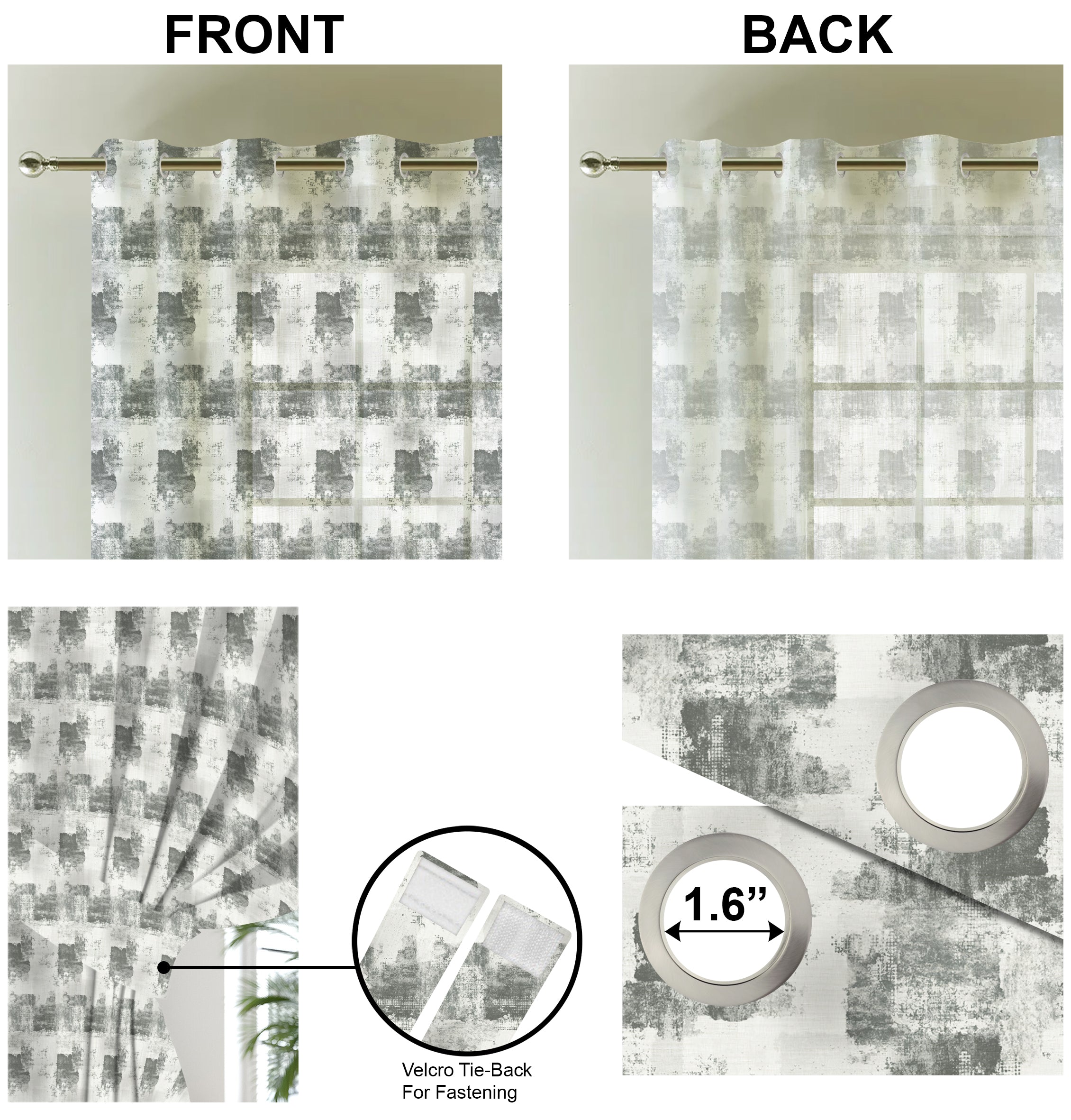 NAPOLI GREY PRINTED SHEER CURTAIN