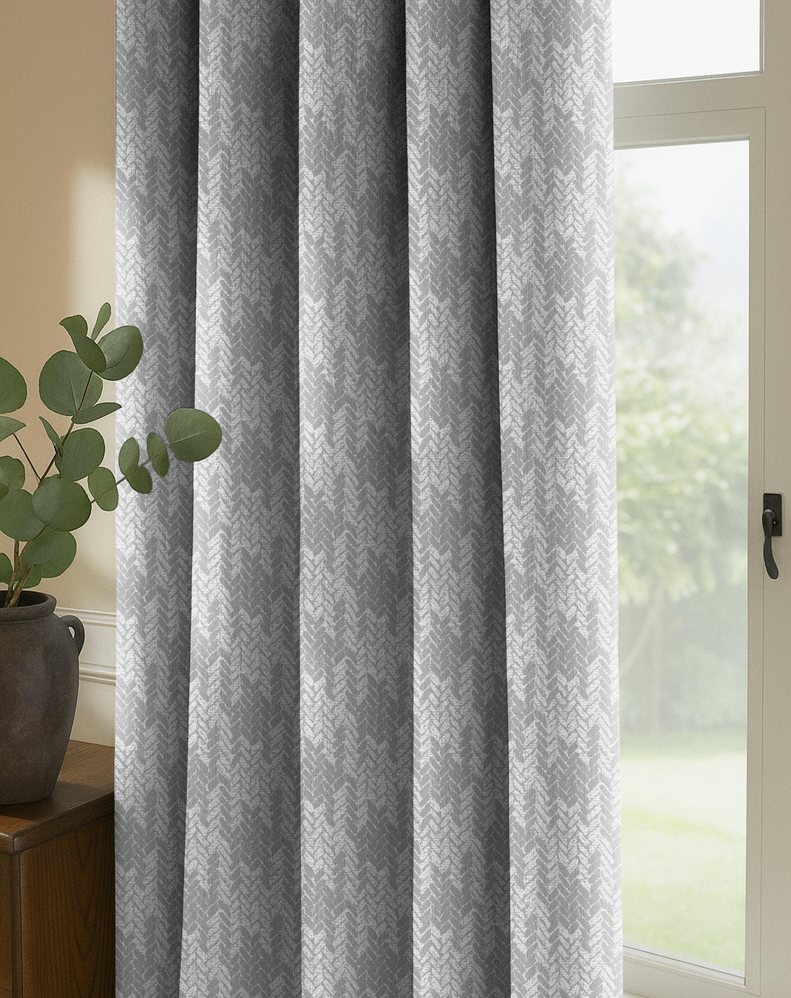 EDINA GREY PRINTED BLACKOUT CURTAIN