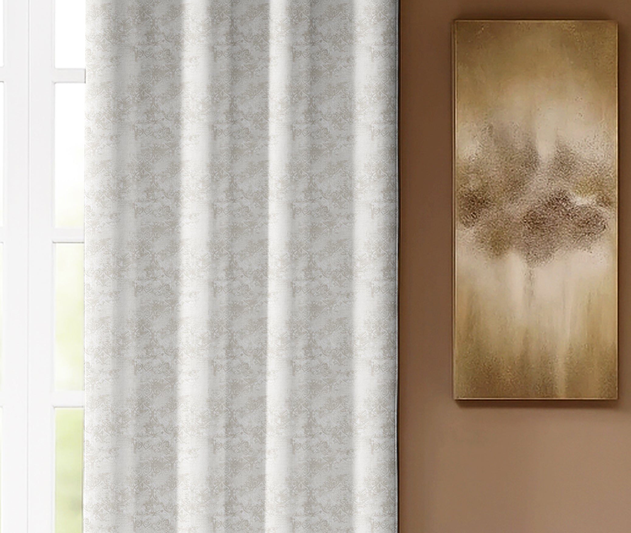 FOLK BEIGE PRINTED DIMOUT CURTAIN