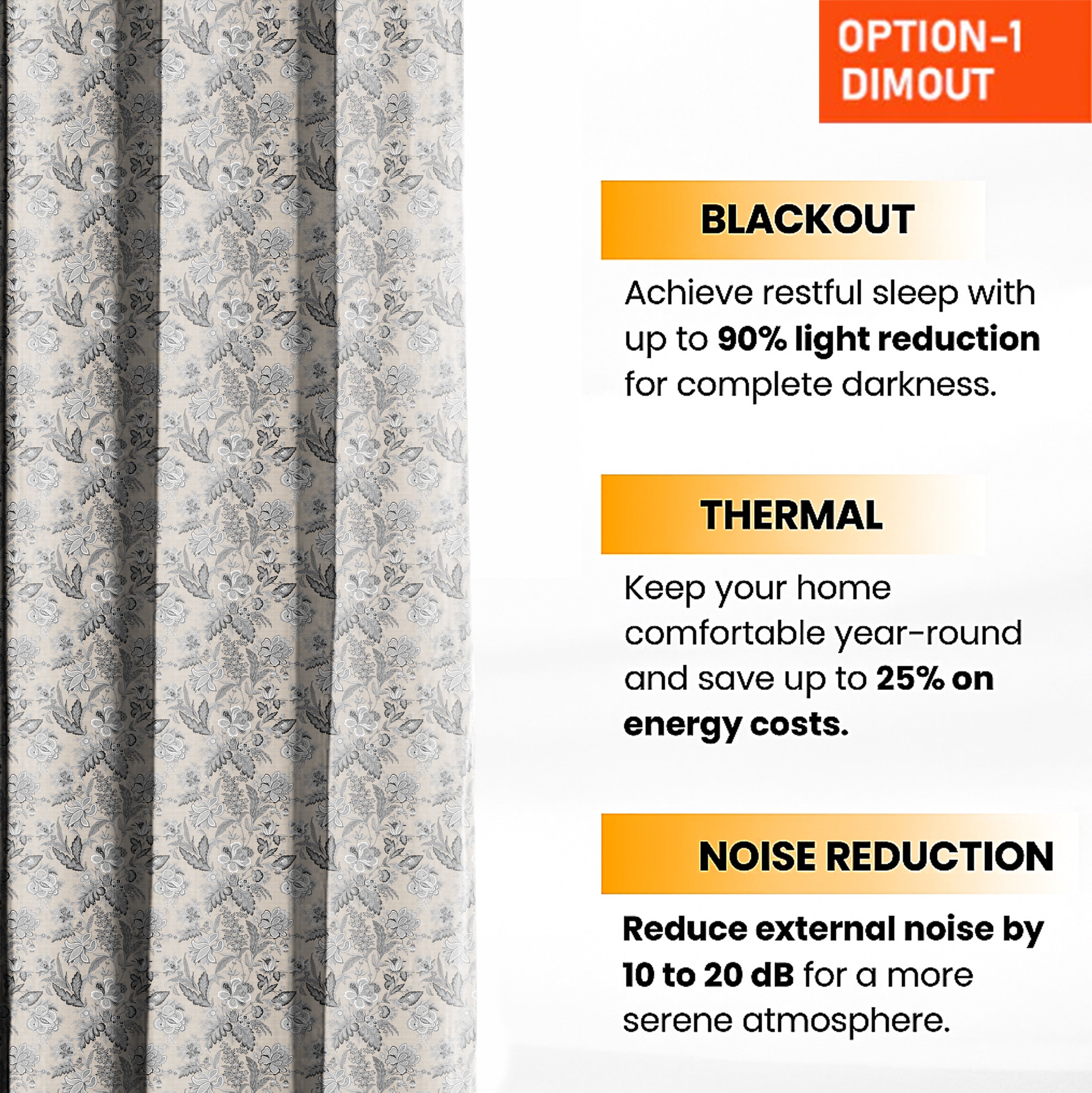 CALVIA GREY PRINTED BLACKOUT CURTAIN