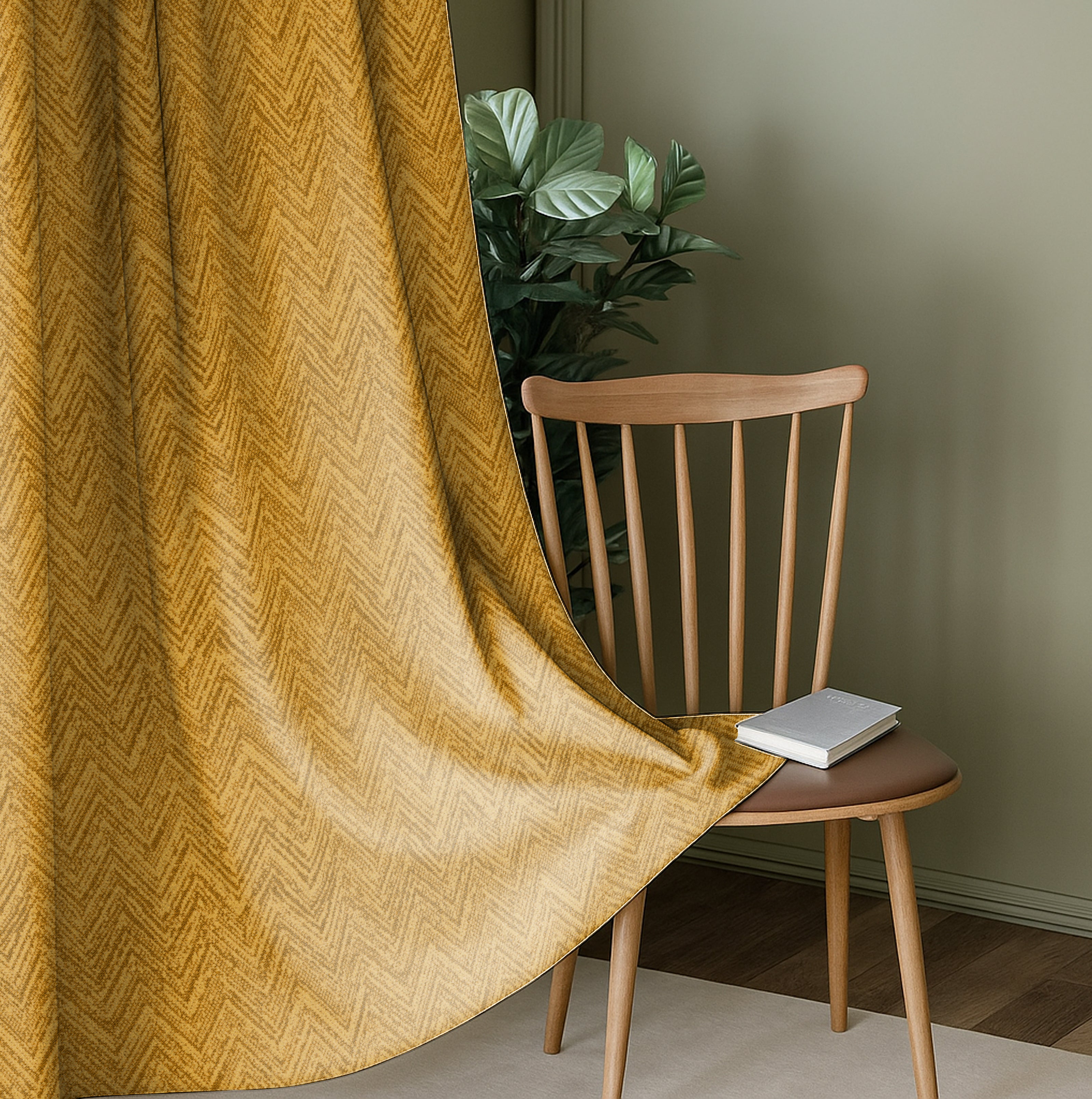 SONORA DARK MUSTARD PRINTED BLACKOUT CURTAIN