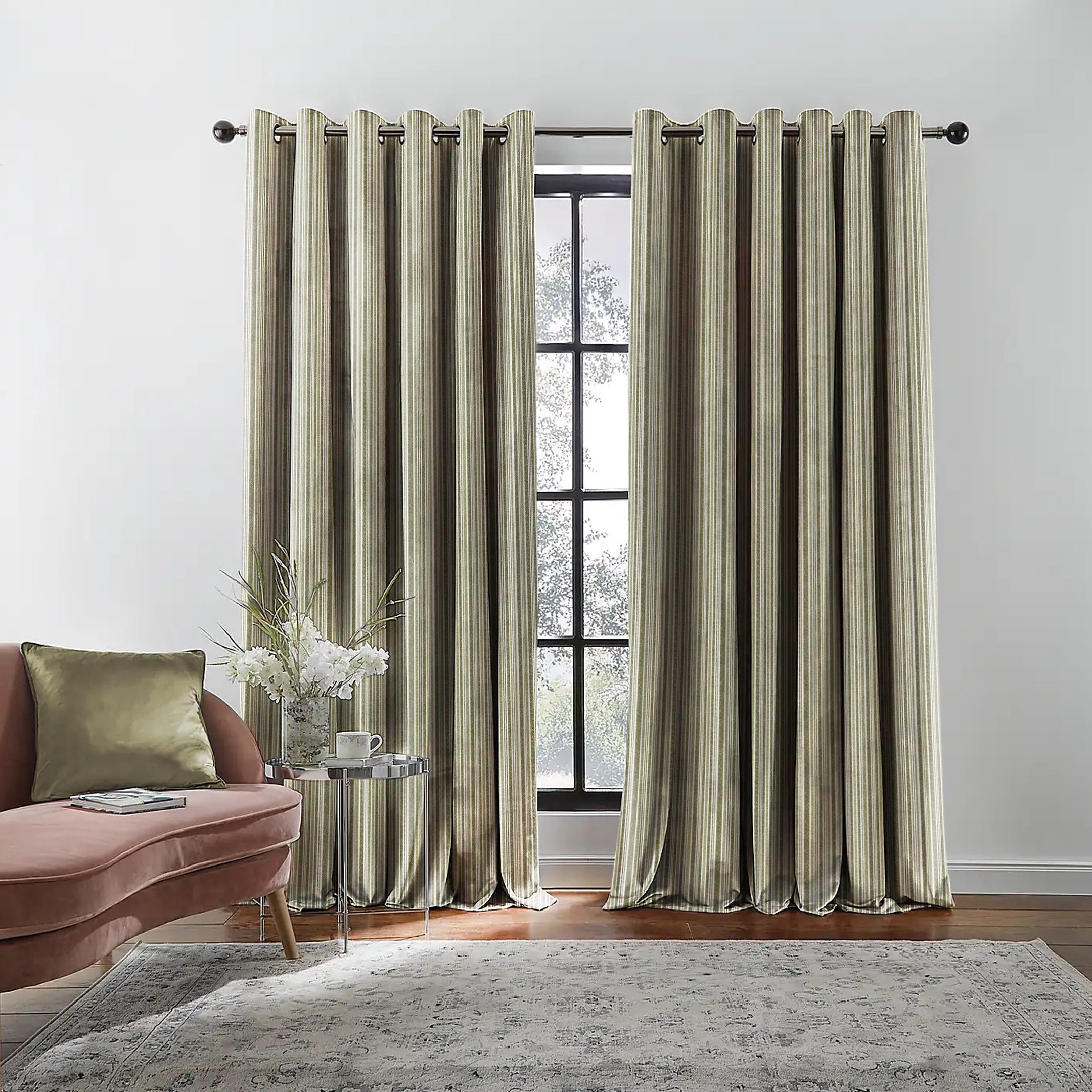 JODHPUR STRIPE BLACKOUT CURTAIN OLIVE