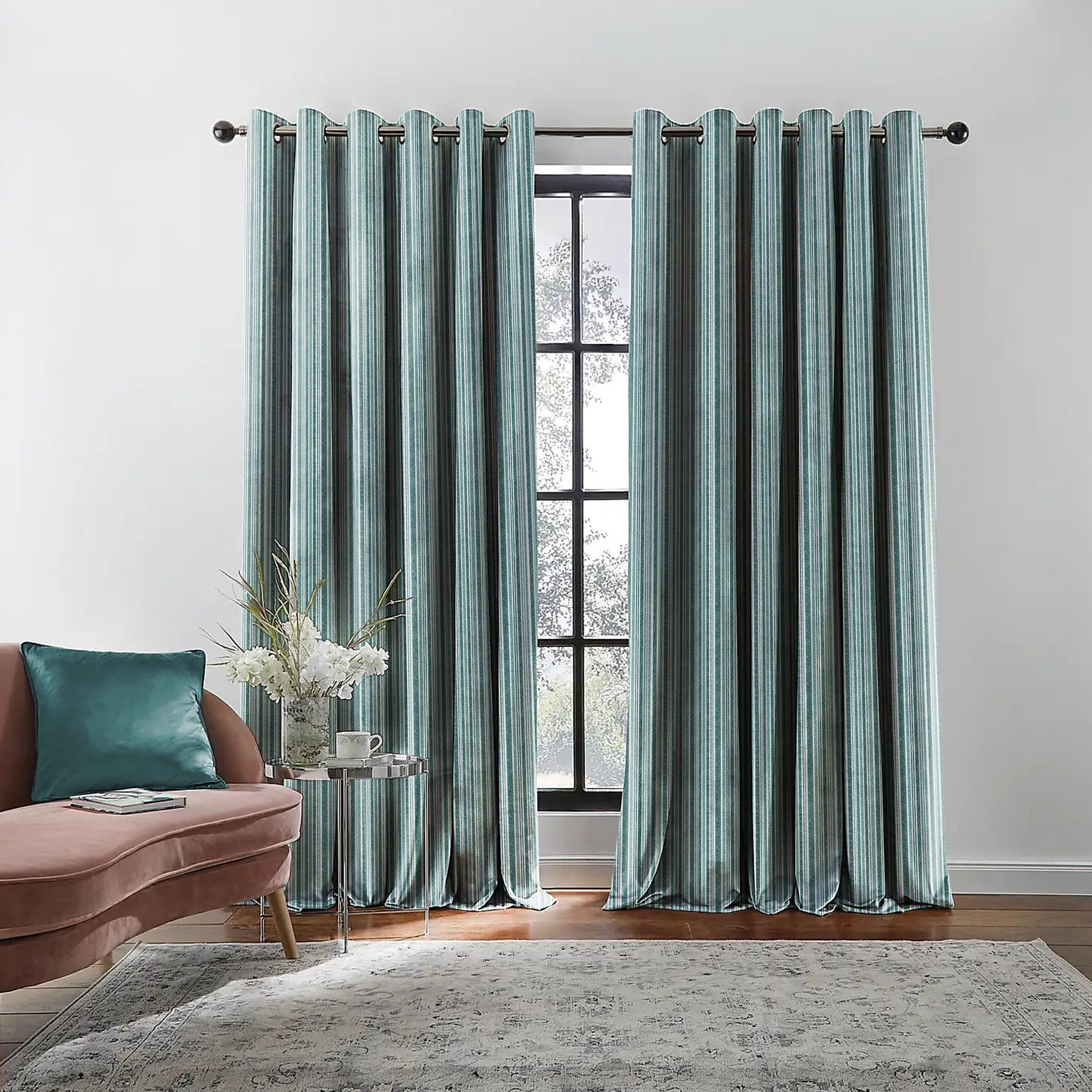 JODHPUR STRIPE BLACKOUT CURTAINS TEAL