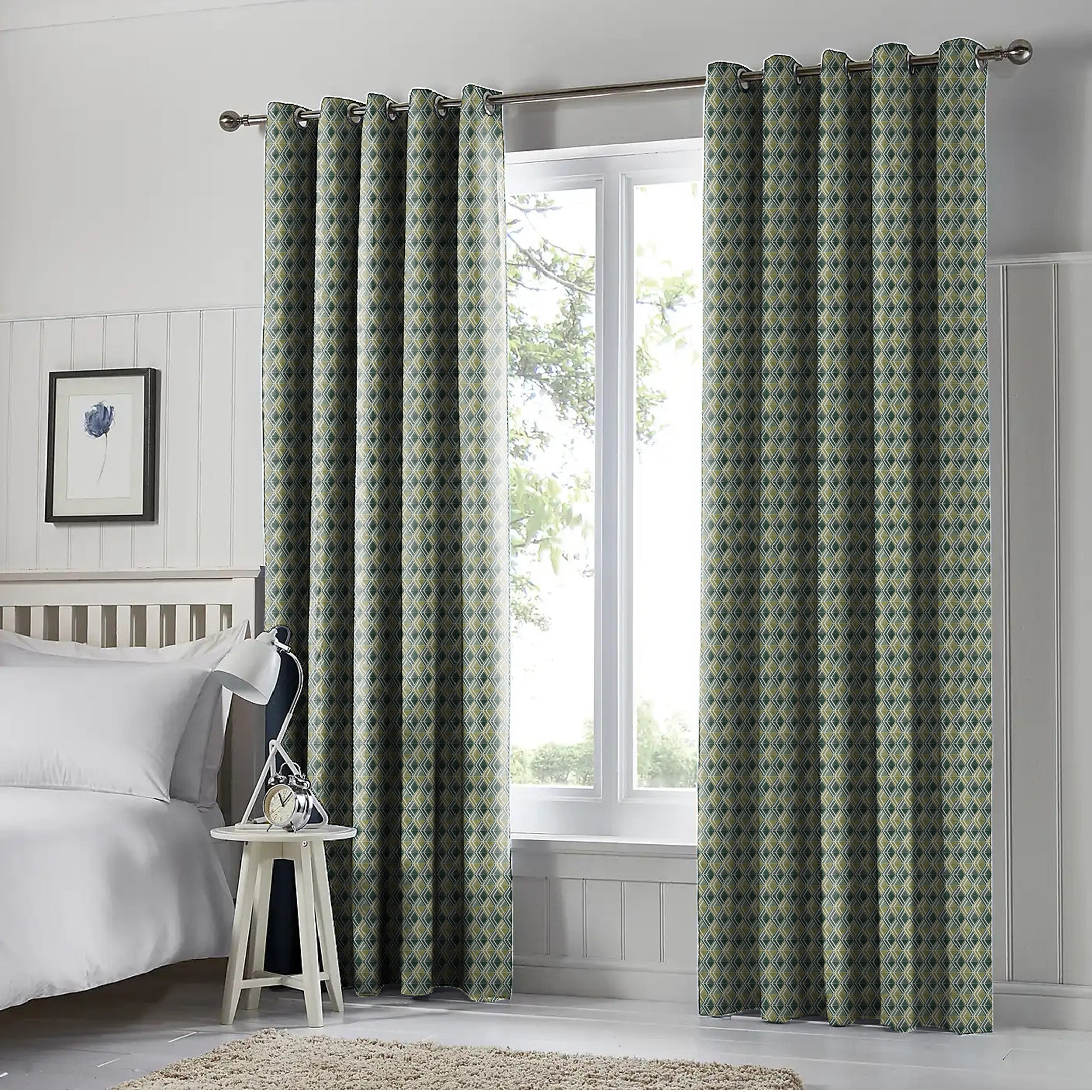 ILLUSION MULTI TRIANGLE BLACKOUT CURTAIN OLIVE/GREEN