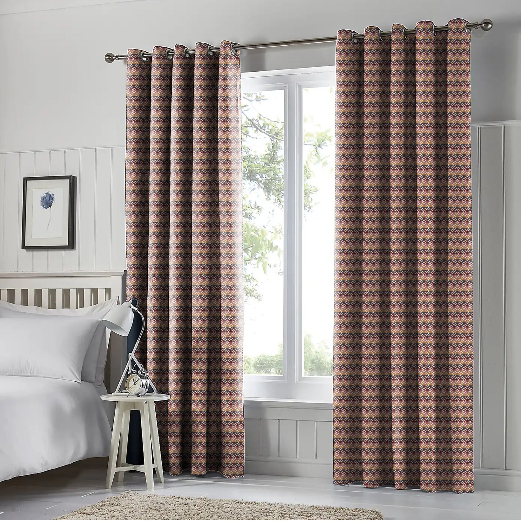 ILLUSION MULTI TRIANGLE BLACKOUT CURTAINS CAMEL/BLACK