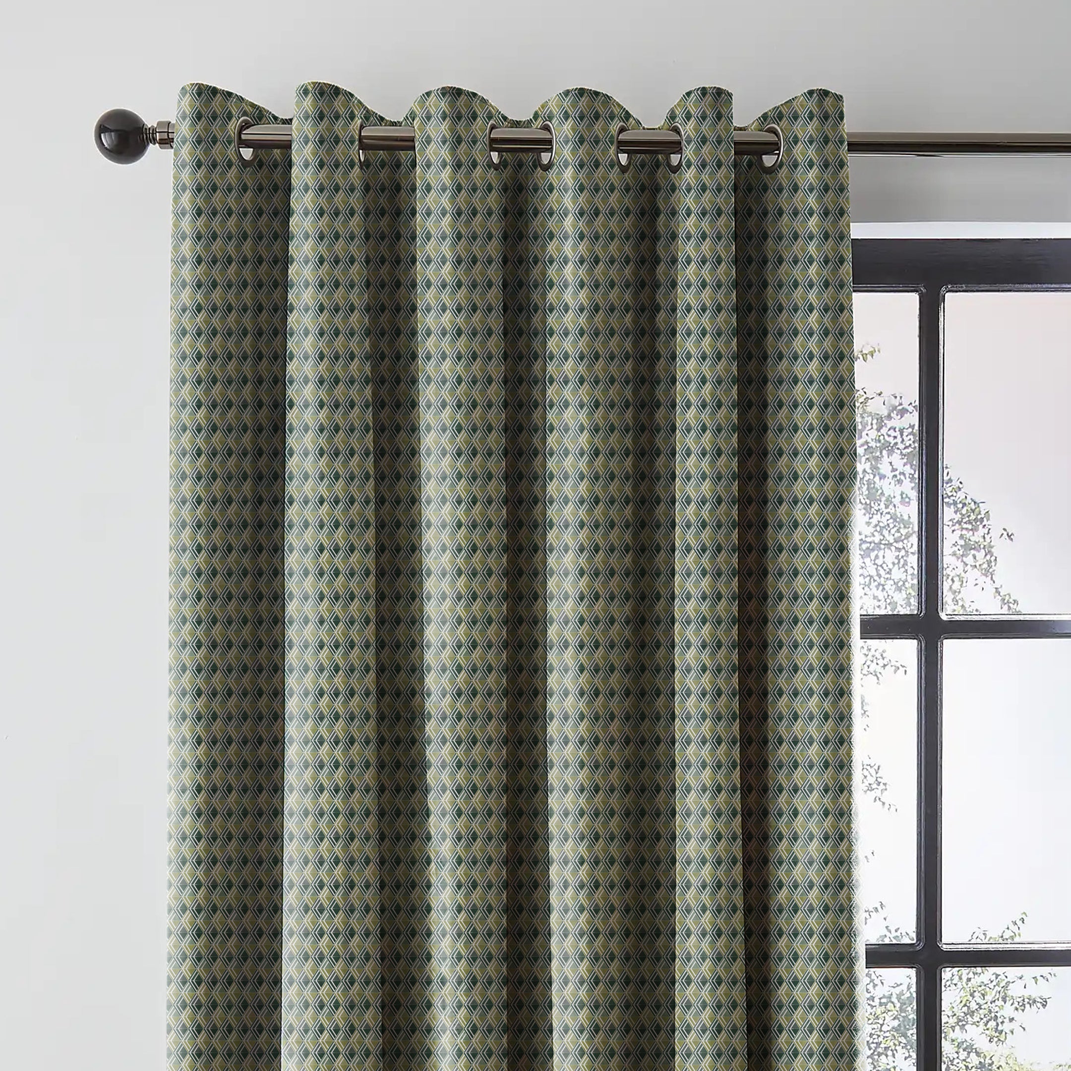 ILLUSION MULTI TRIANGLE BLACKOUT CURTAIN OLIVE/GREEN