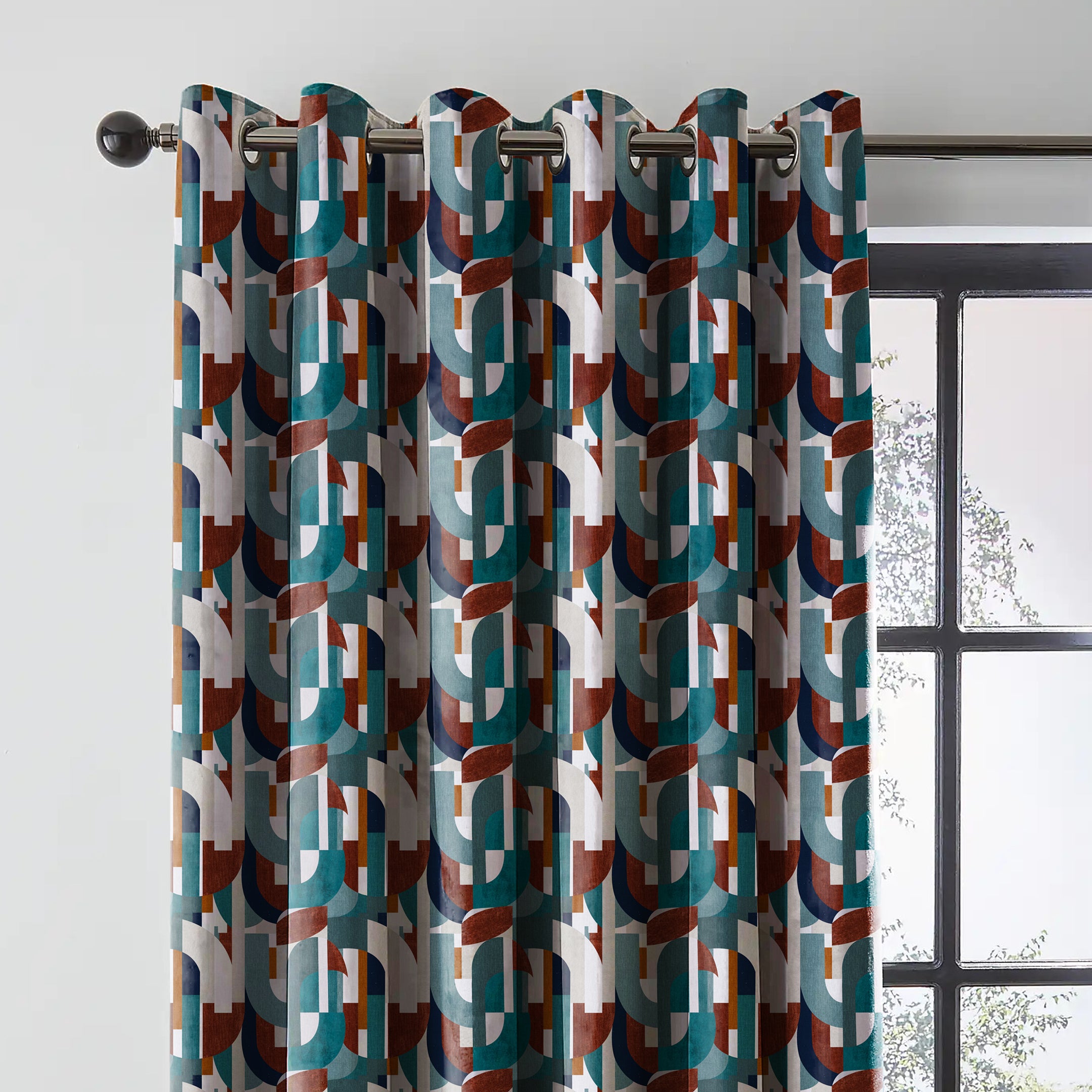 ILLUSION CURVES BLACKOUT CURTAIN TEAL/BROWN