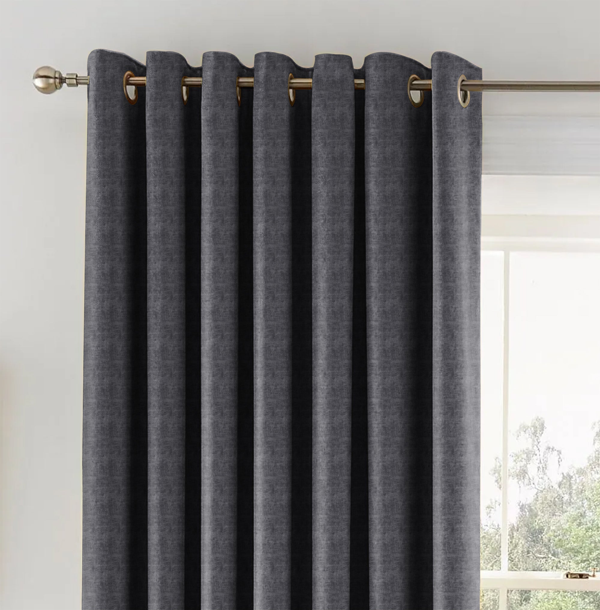 JODHPUR TEXTURE PRINTED BLACKOUT CURTAIN GREY