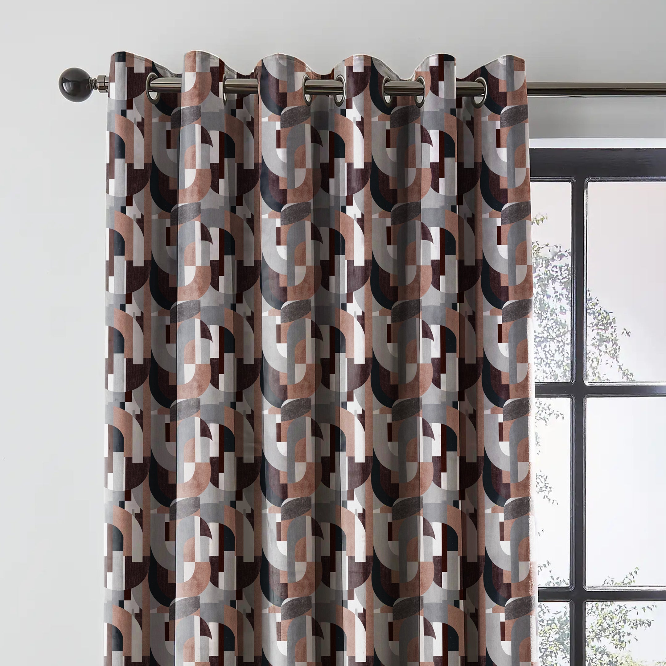 ILLUSION CURVES BLACKOUT CURTAIN BROWN/GREY