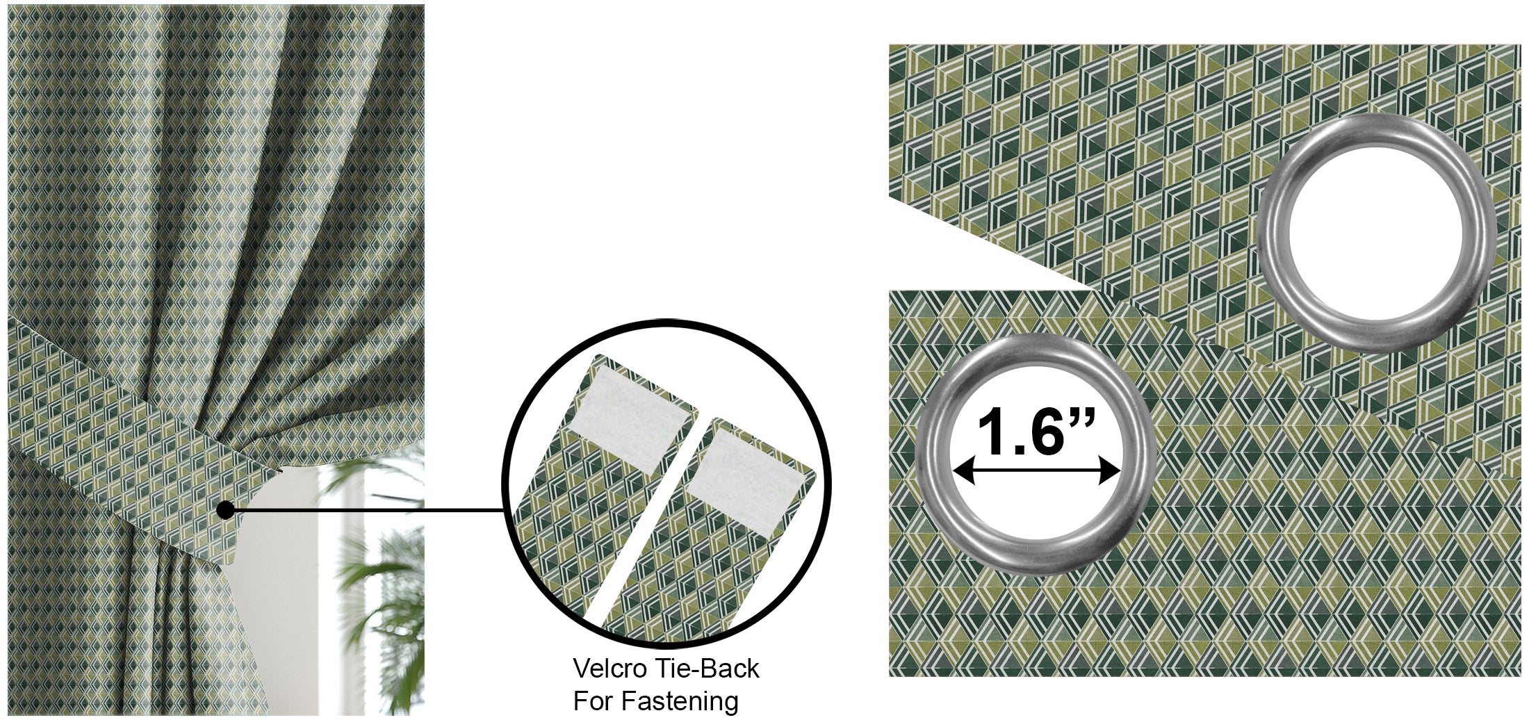 ILLUSION MULTI TRIANGLE BLACKOUT CURTAIN OLIVE/GREEN