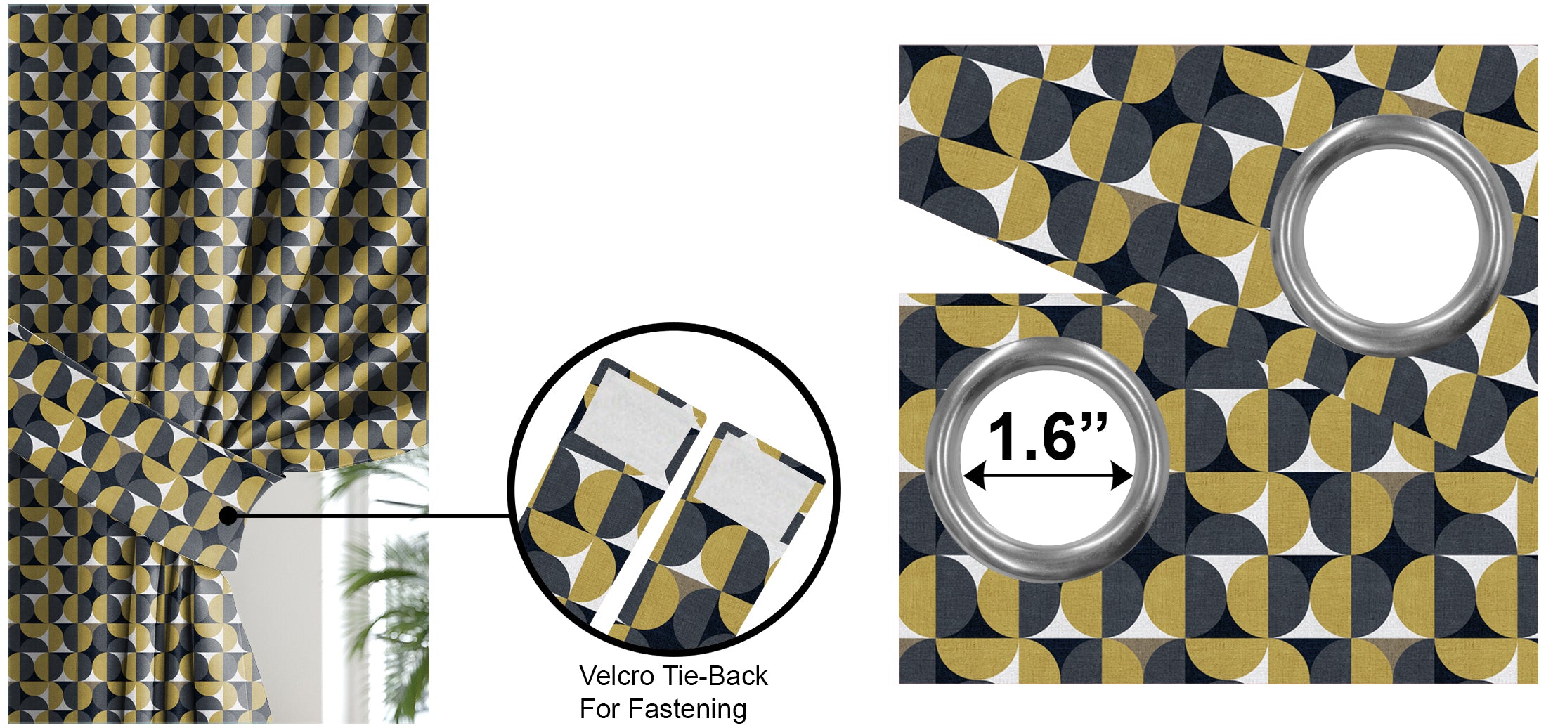ILLUSION CIRCLE BLACKOUT CURTAIN YELLOW/BLACK