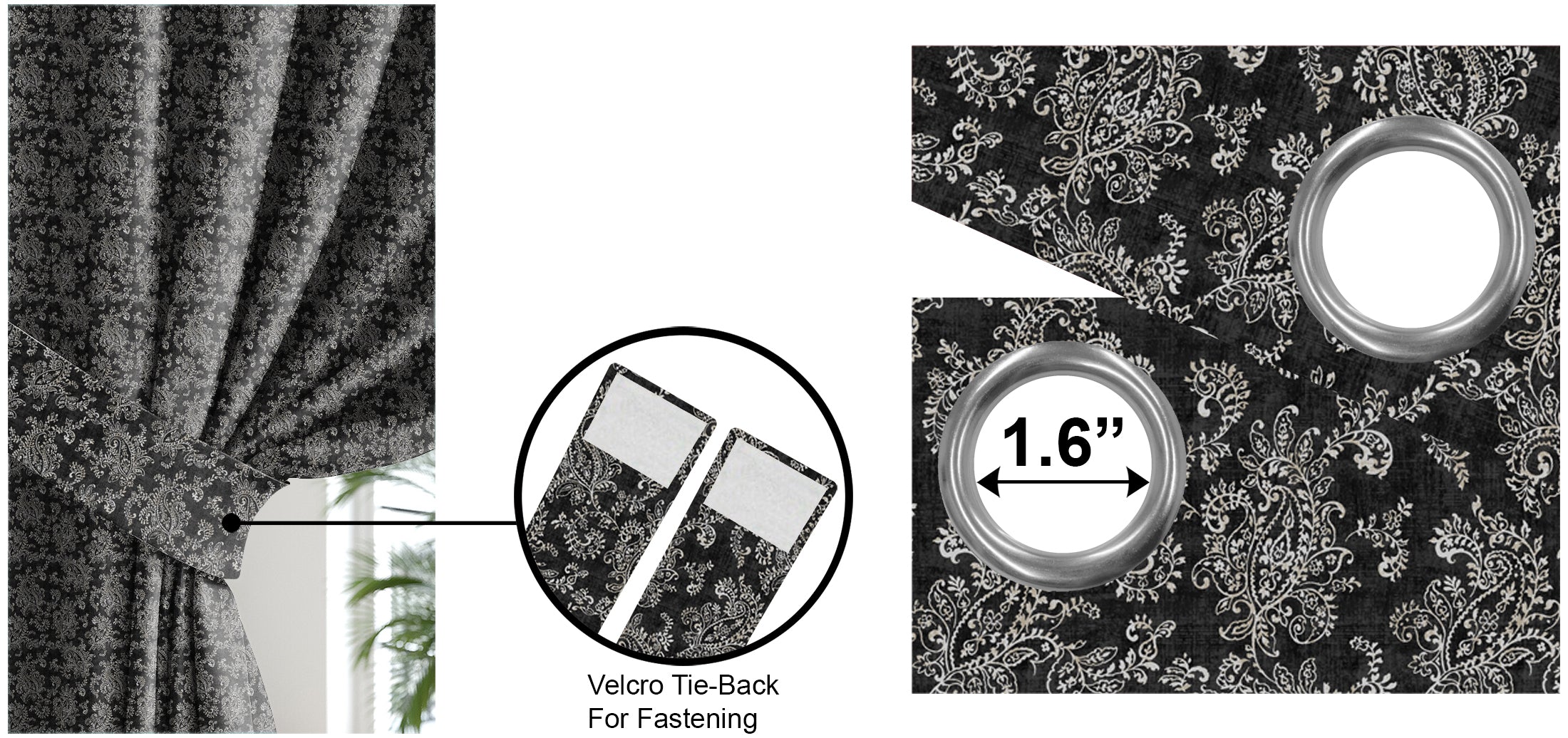 JODHPUR FLOWERS BLACKOUT CURTAINS BLACK