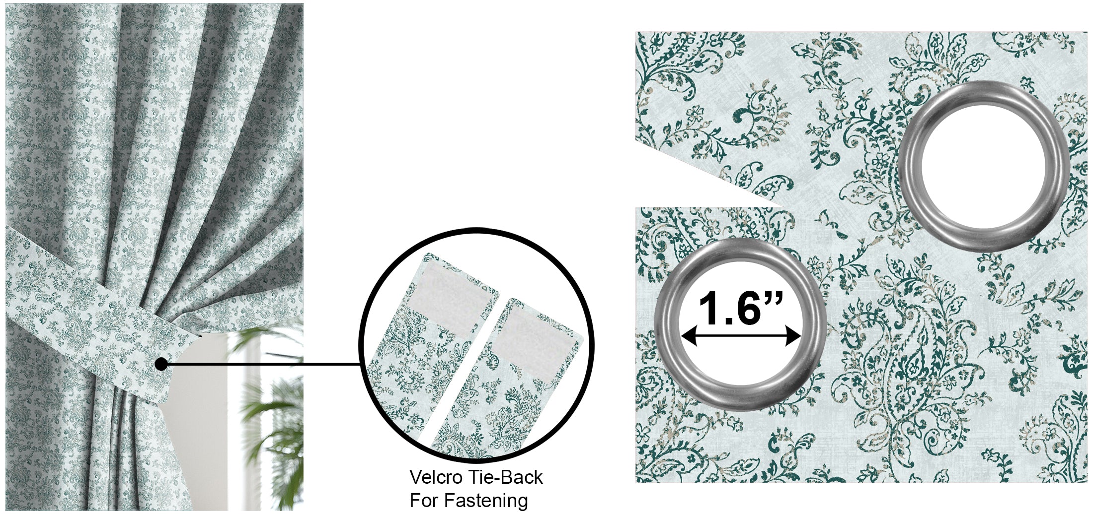 JODHPUR FLOWERS BLACKOUT CURTAINS WHITE AND TEAL