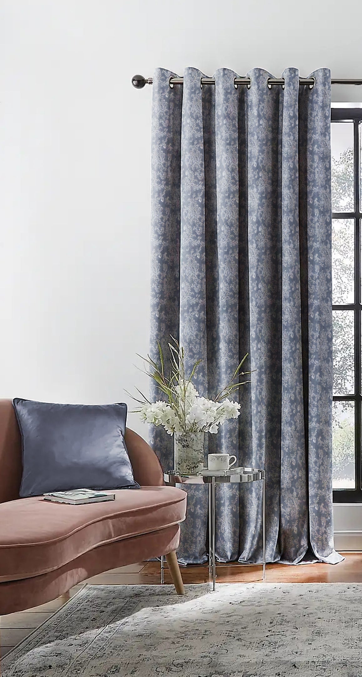 JODHPUR FLOWERS BLACKOUT CURTAINS INDIGO