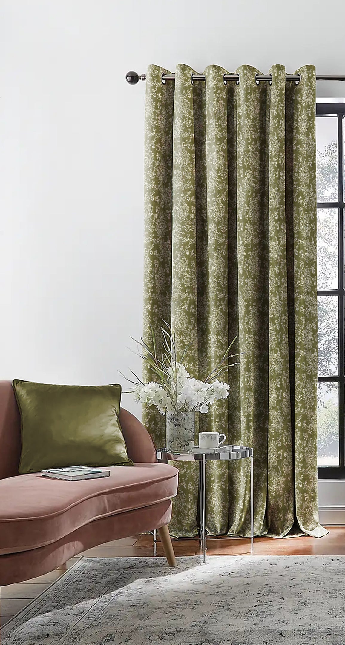 JODHPUR FLOWERS BLACKOUT CURTAINS OLIVE
