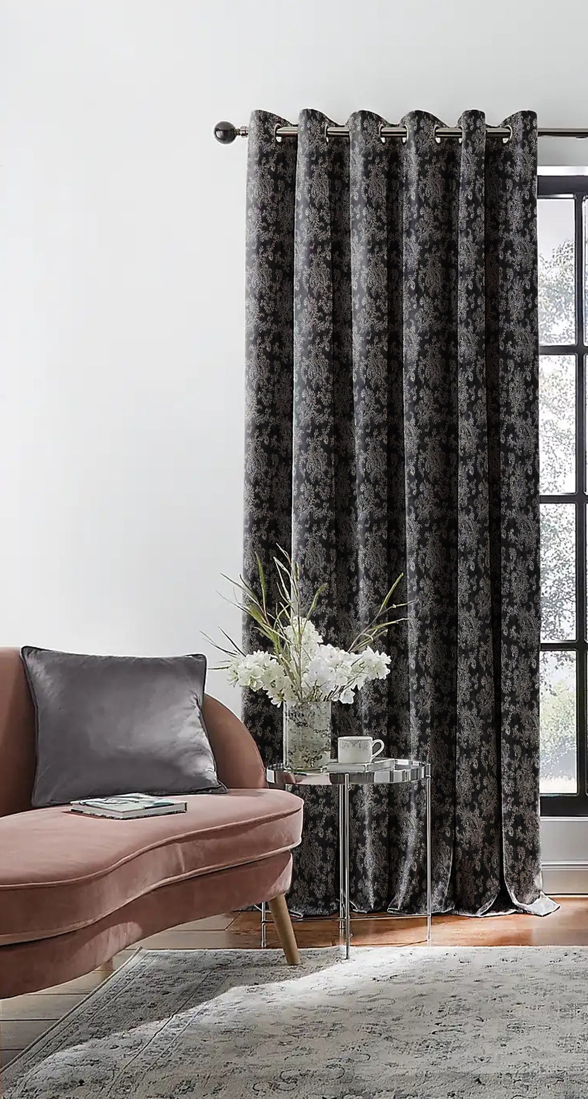 JODHPUR FLOWERS BLACKOUT CURTAINS BLACK
