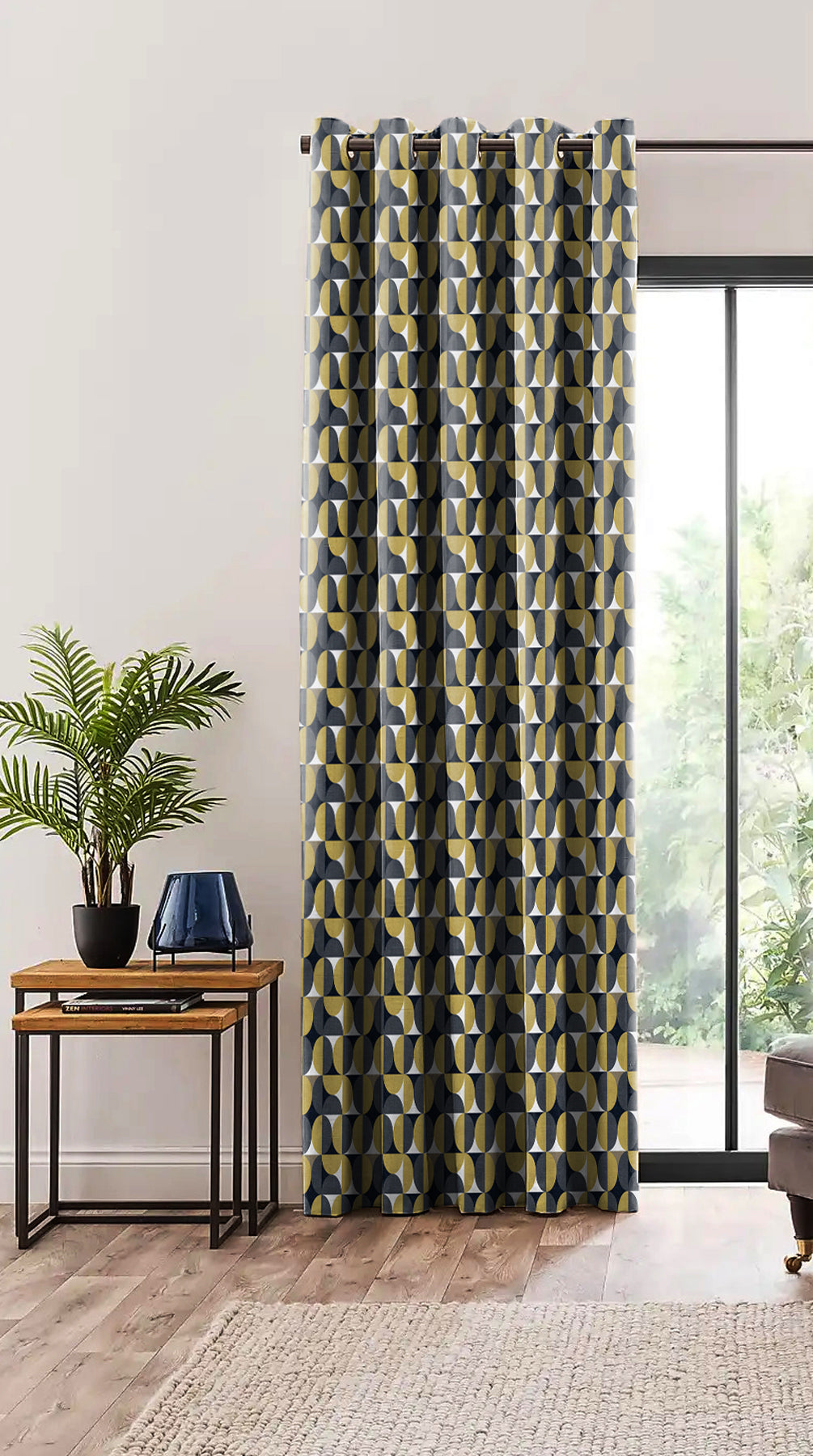 ILLUSION CIRCLE BLACKOUT CURTAIN YELLOW/BLACK