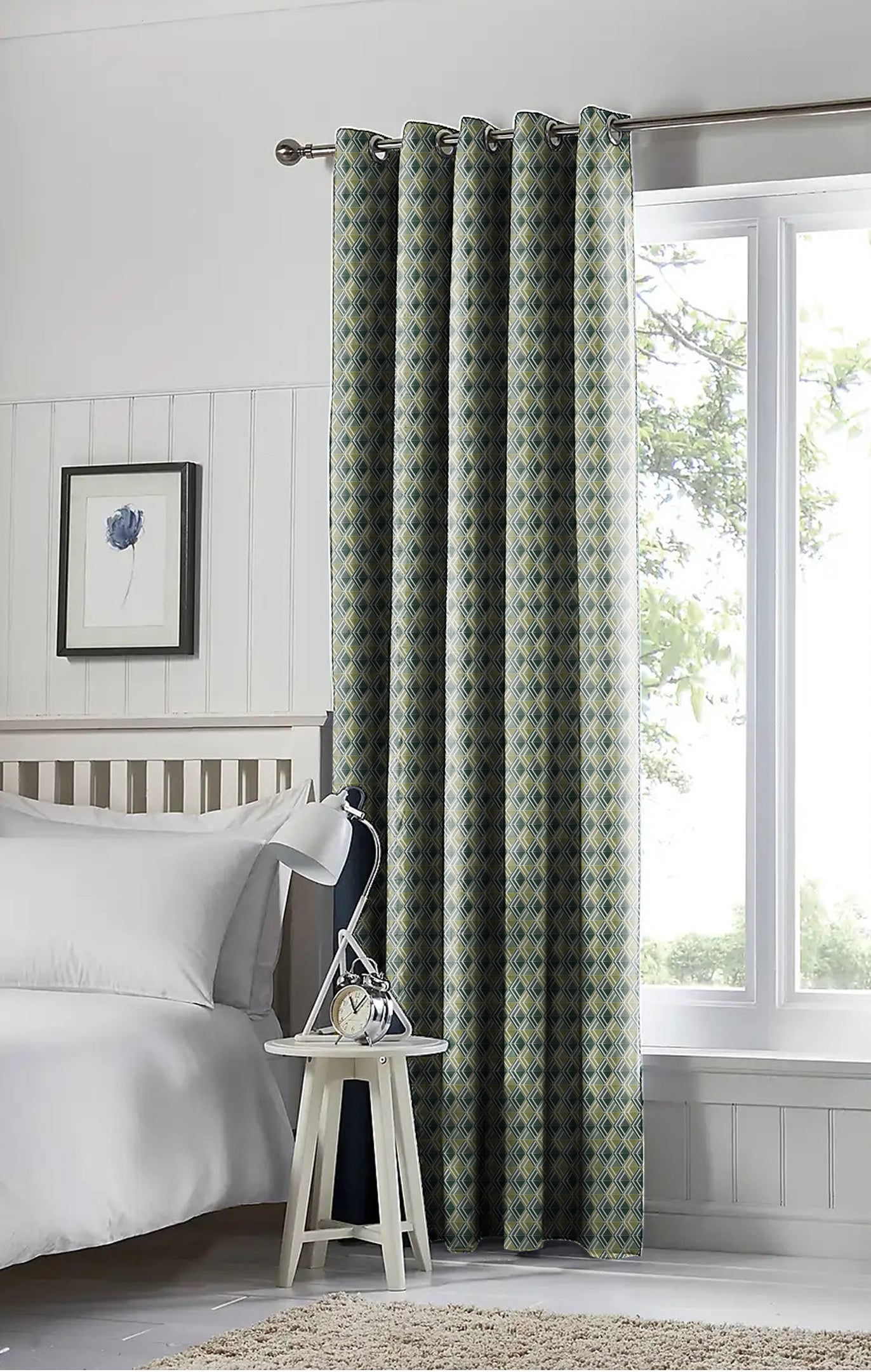 ILLUSION MULTI TRIANGLE BLACKOUT CURTAIN OLIVE/GREEN