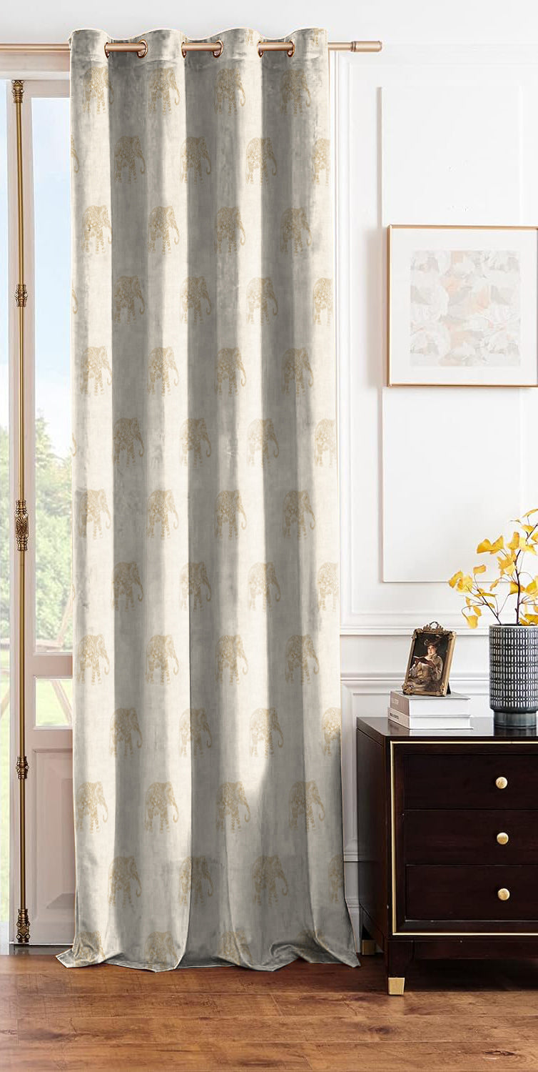 JODHPUR ELEPHANT BLACKOUT CURTAINS BISCUIT