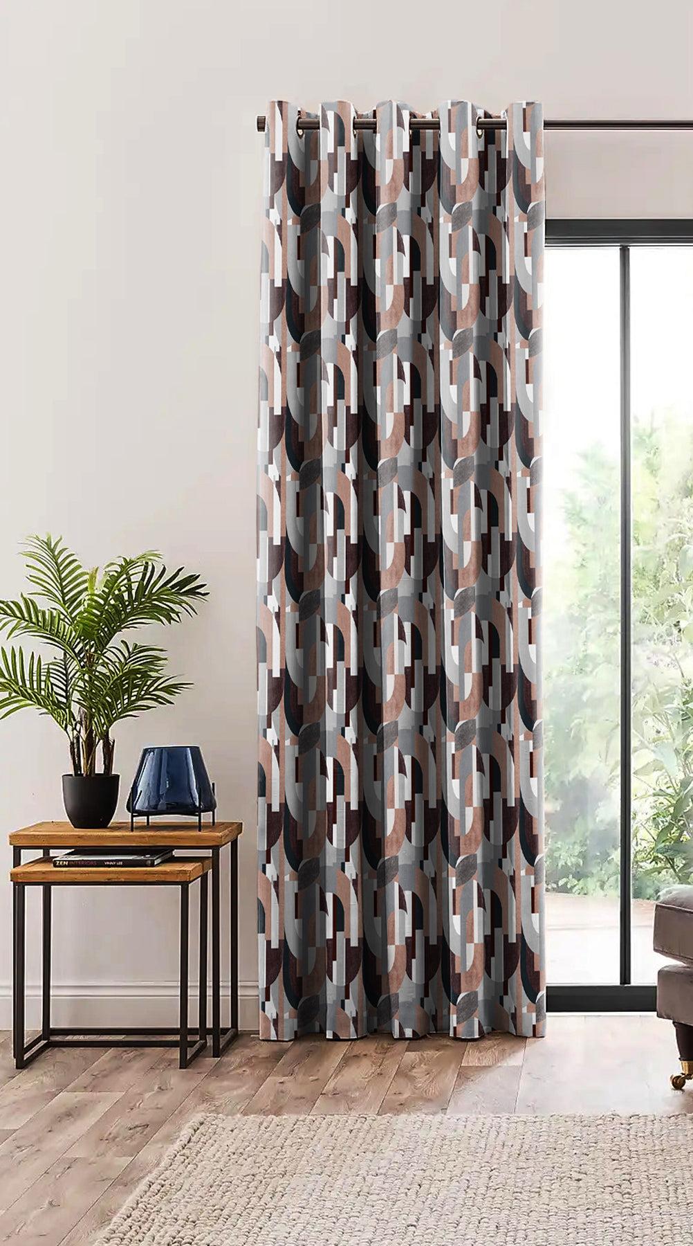 ILLUSION CURVES BLACKOUT CURTAIN BROWN/GREY