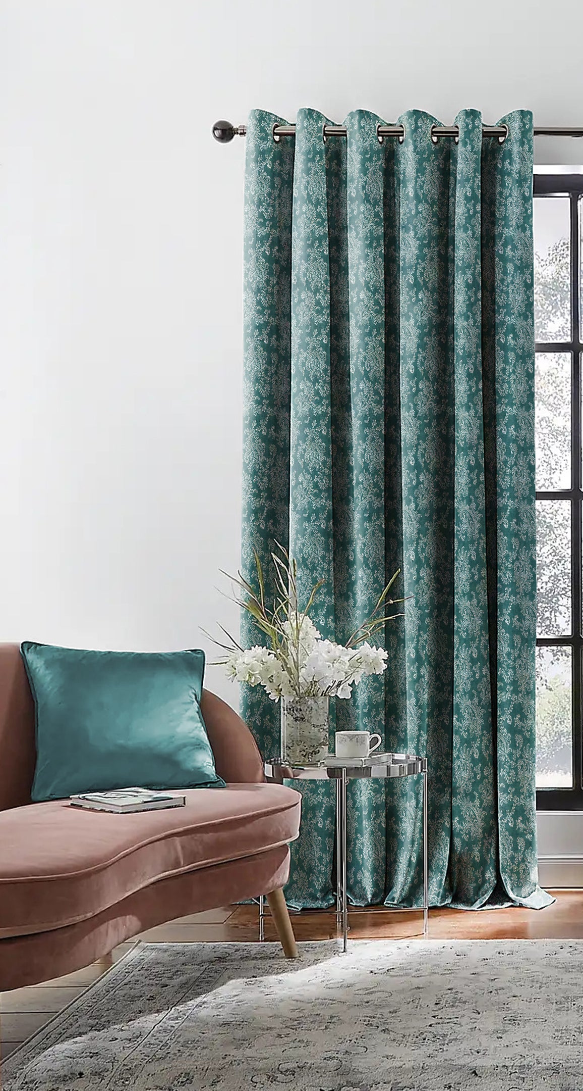 JODHPUR FLOWERS BLACKOUT CURTAINS TEAL