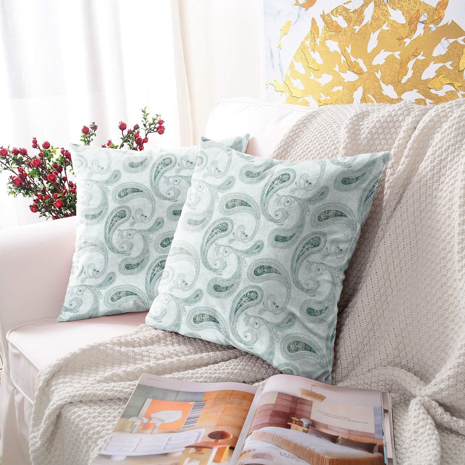 JODHPUR PAISLEY DIGITAL PRINTED CUSHION COVER WHITE/BLUE (Pack of 2)