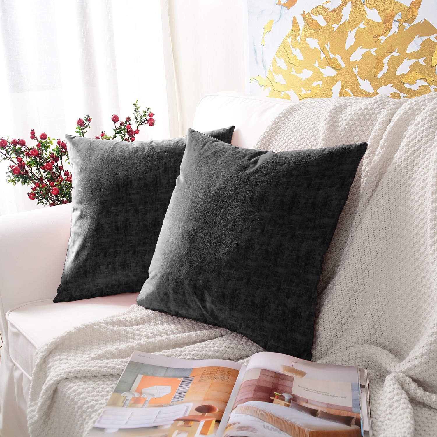 JODHPUR TEXTURE CUSHION COVER BLACK (Pack of 2)