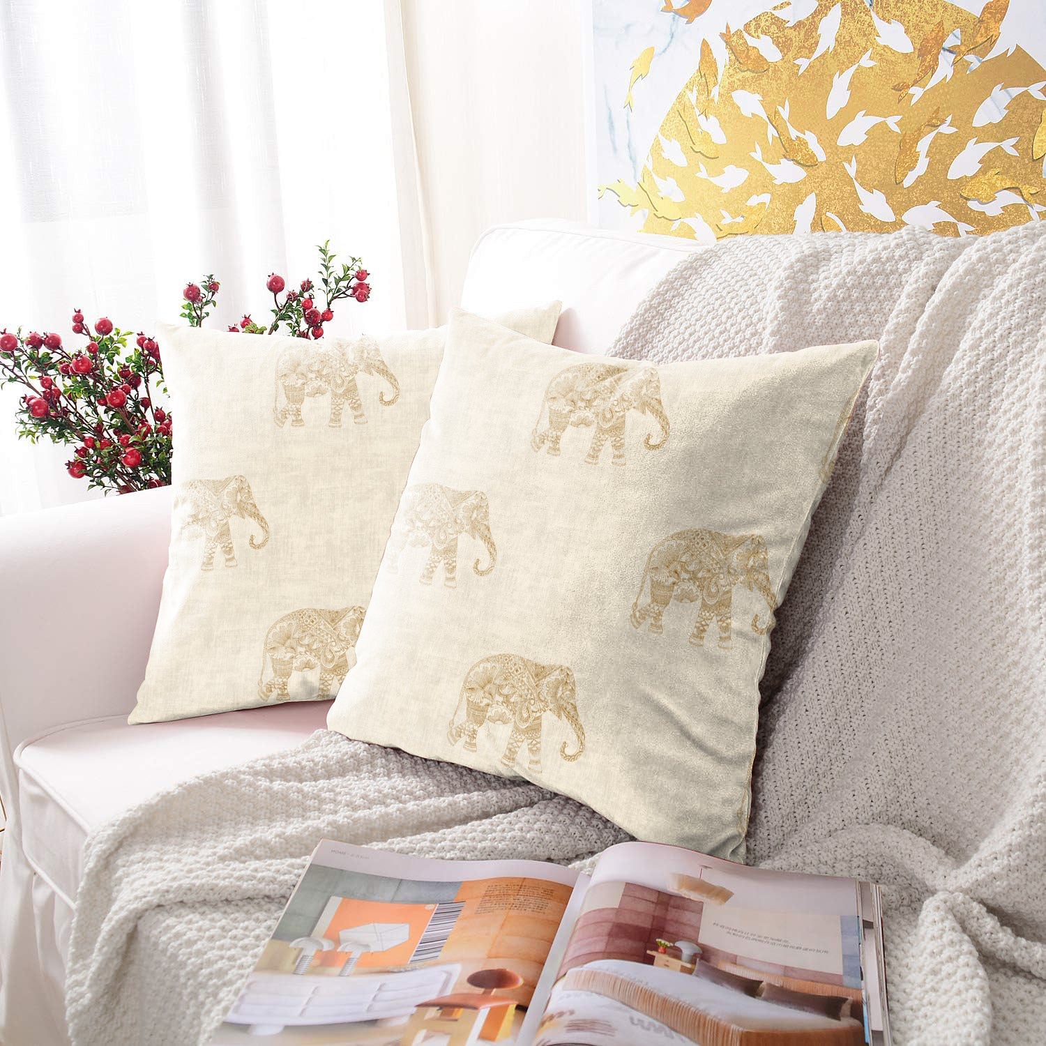 JODHPUR ELEPHANT DIGITAL PRINTED CUSHION COVER BISCUIT (Pack of 2)