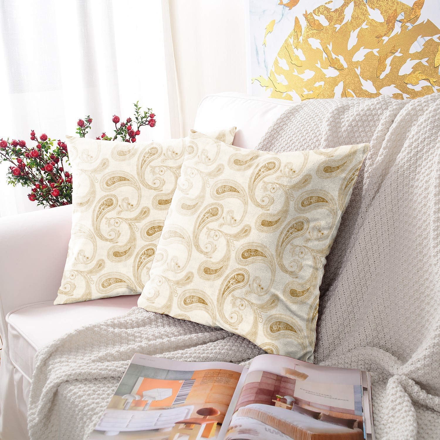 JODHPUR PAISLEY DIGITAL PRINTED CUSHION COVER YELLOW (Pack of 2)