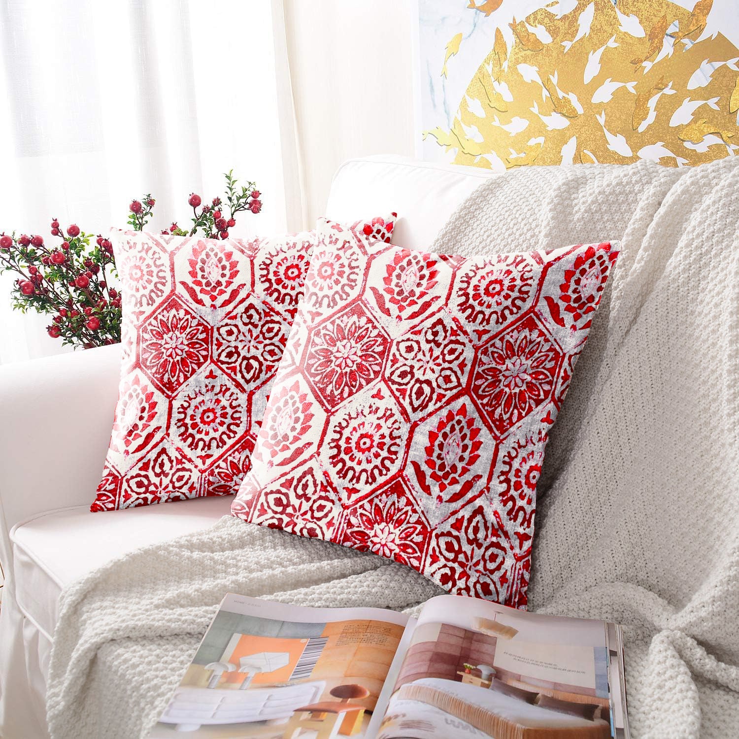 ANKARA RED DIGITAL PRINTED CUSHION COVER (Pack of 2)