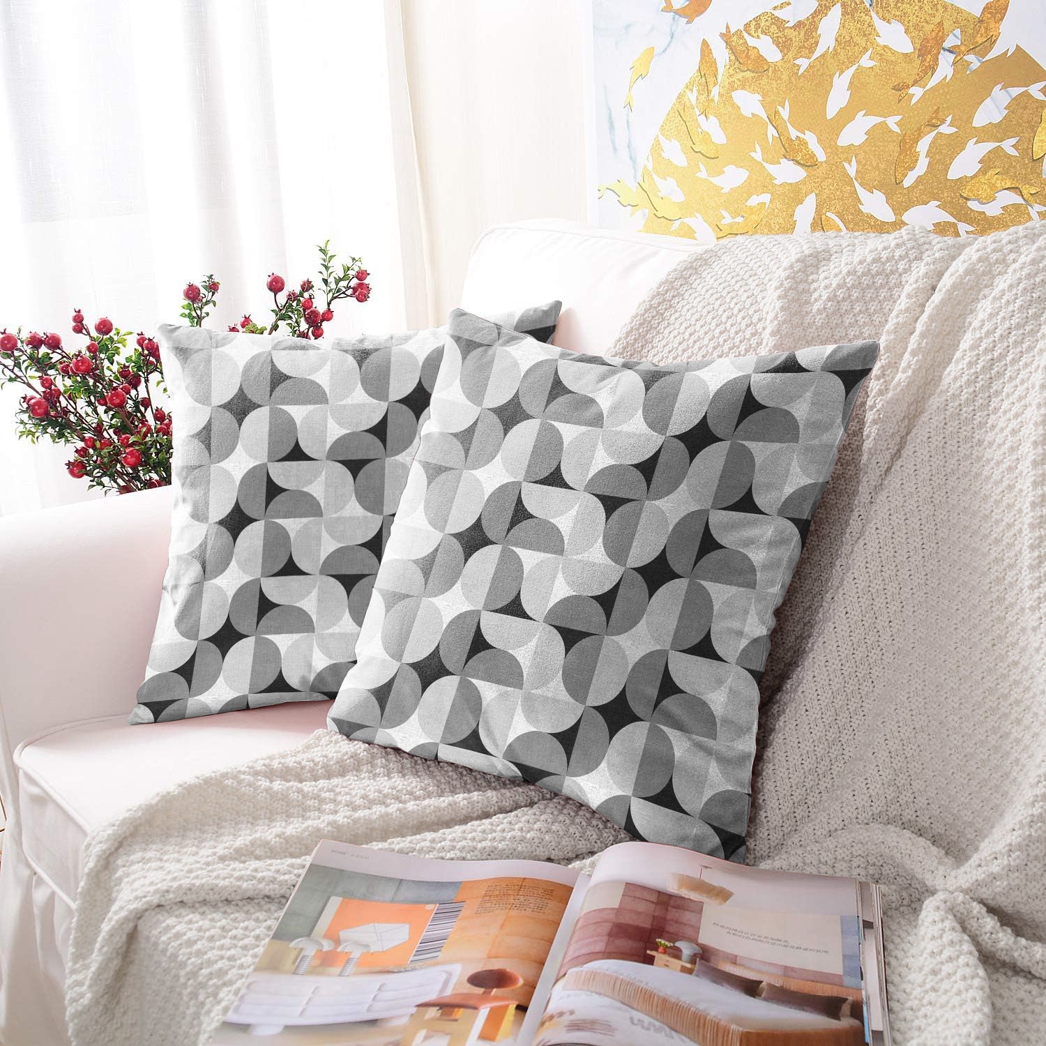 ILLUSION CIRCLE DIGITAL PRINTED CUSHION COVER BLACK/GREY (Pack of 2)