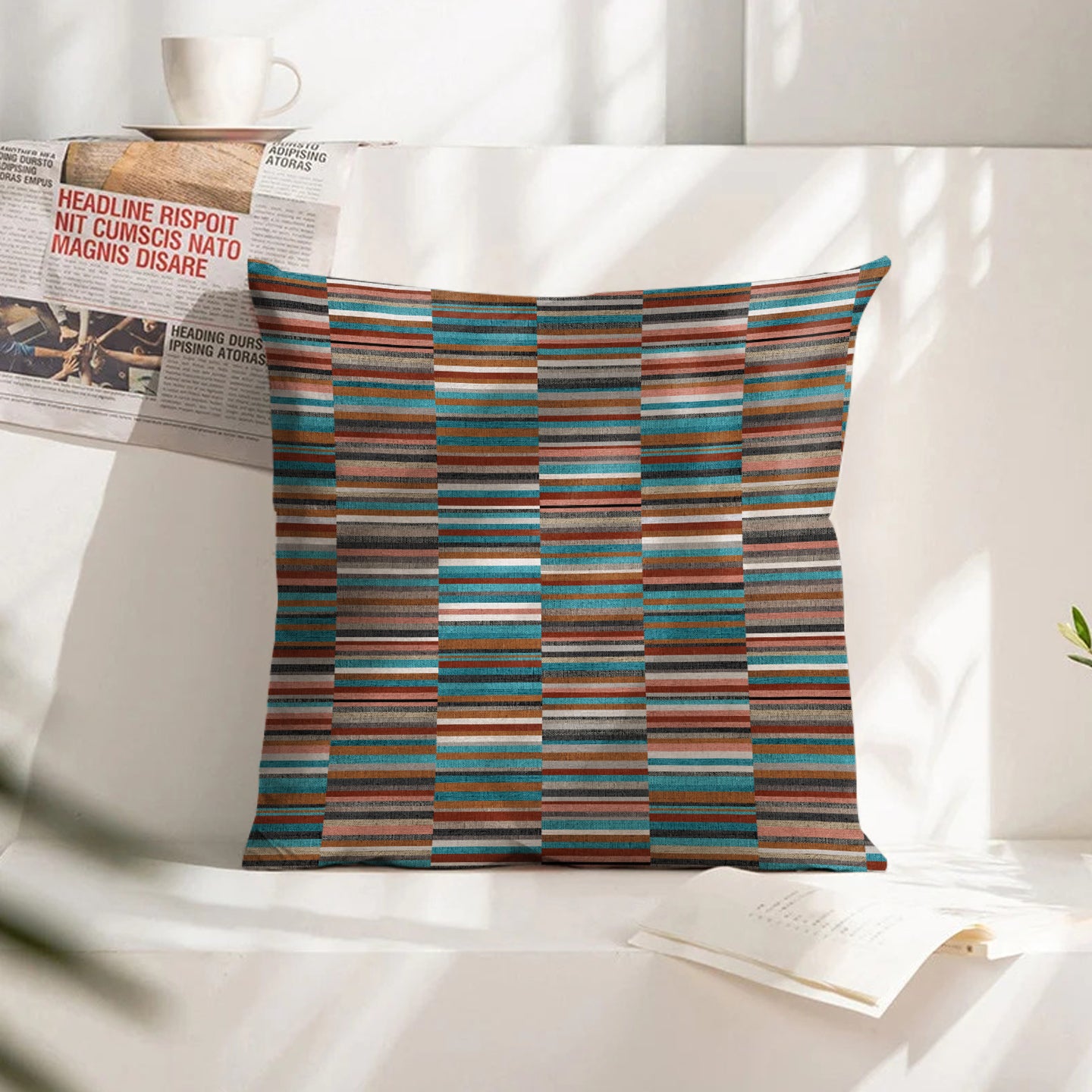 ILLUSION DASH DIGITAL PRINTED CUSHION COVER BLUE/CAMEL (Pack of 2)