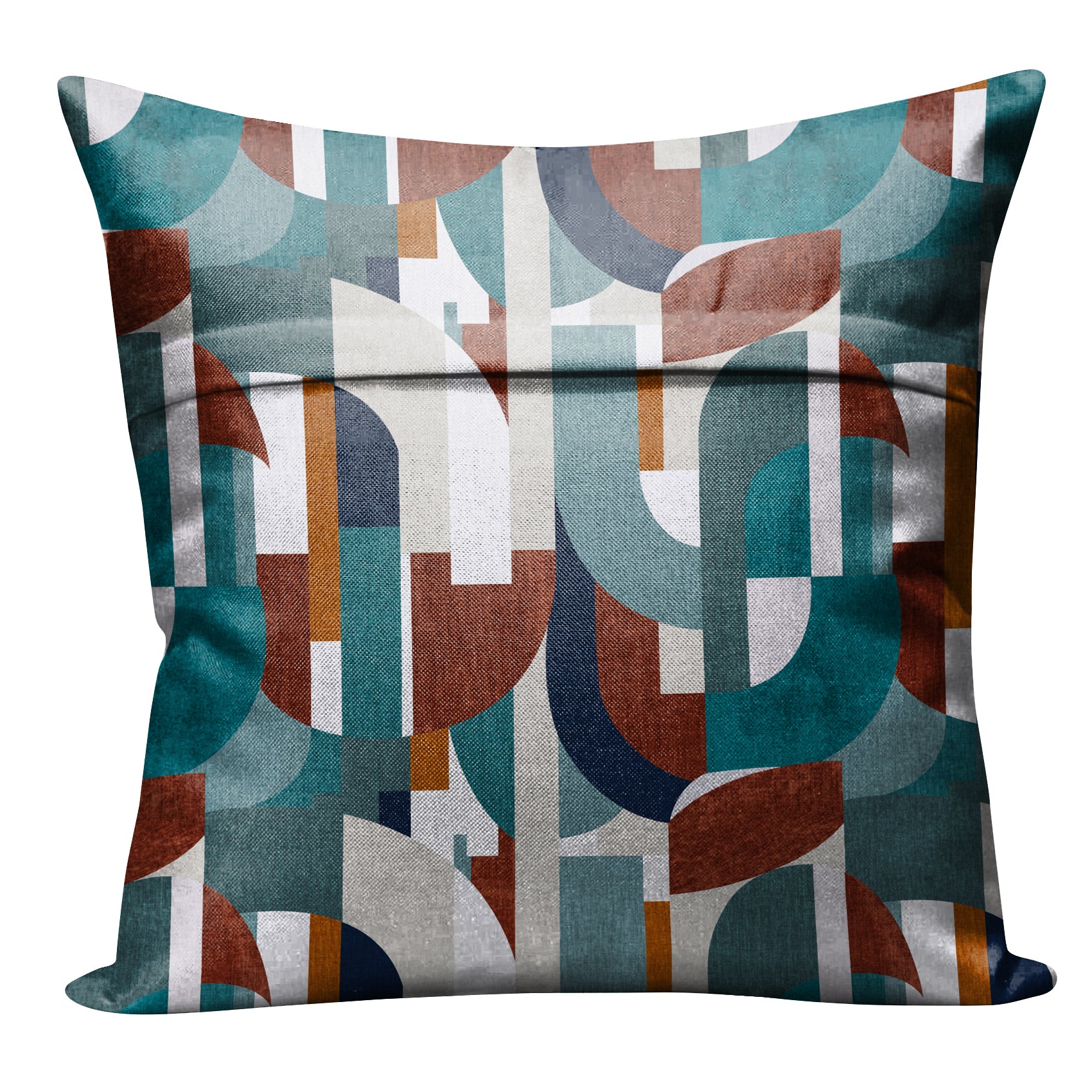 ILLUSION CURVES DIGITAL PRINTED CUSHION COVER TEAL/BROWN (Pack of 2)
