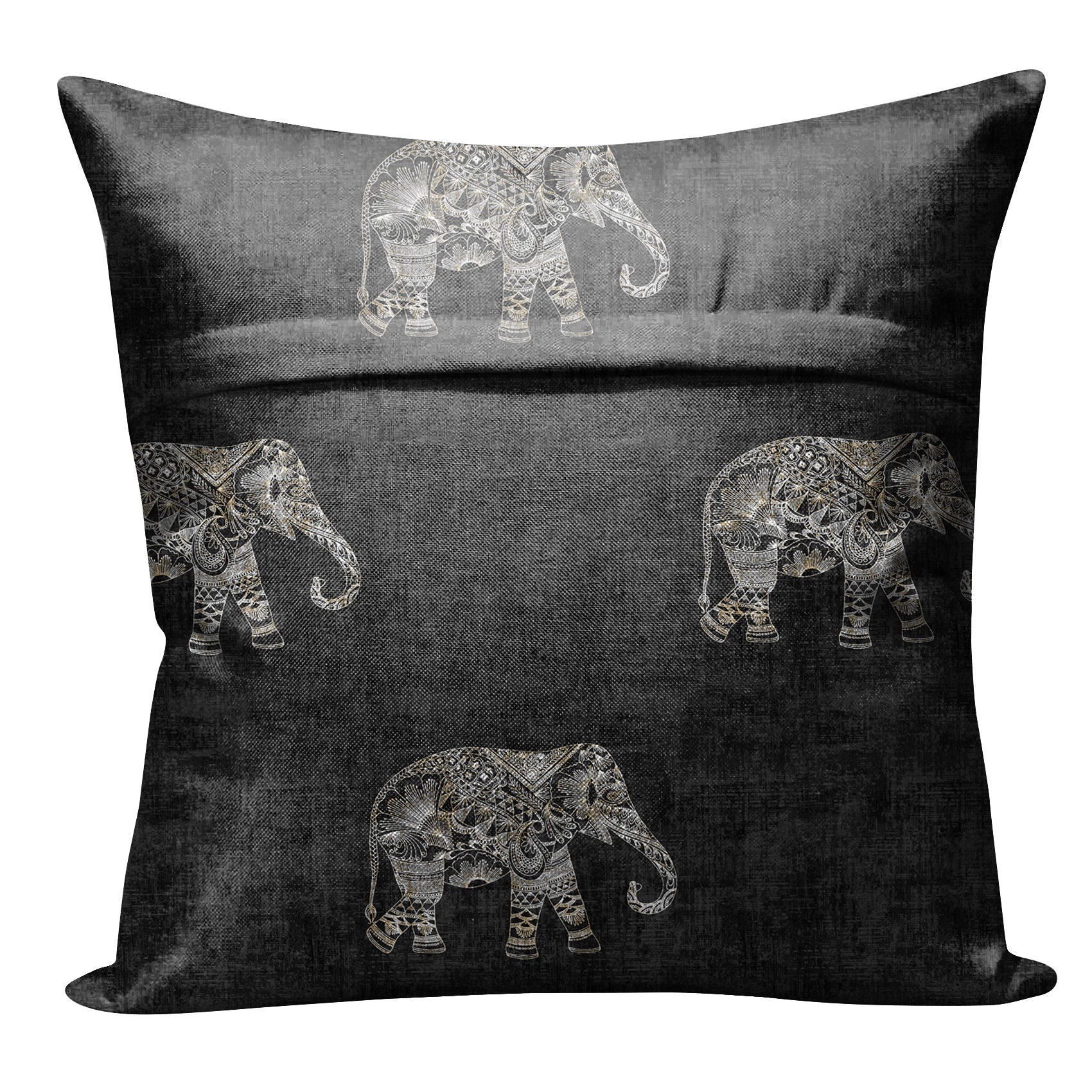 JODHPUR ELEPHANT DIGITAL PRINTED CUSHION COVER BLACK (Pack of 2)