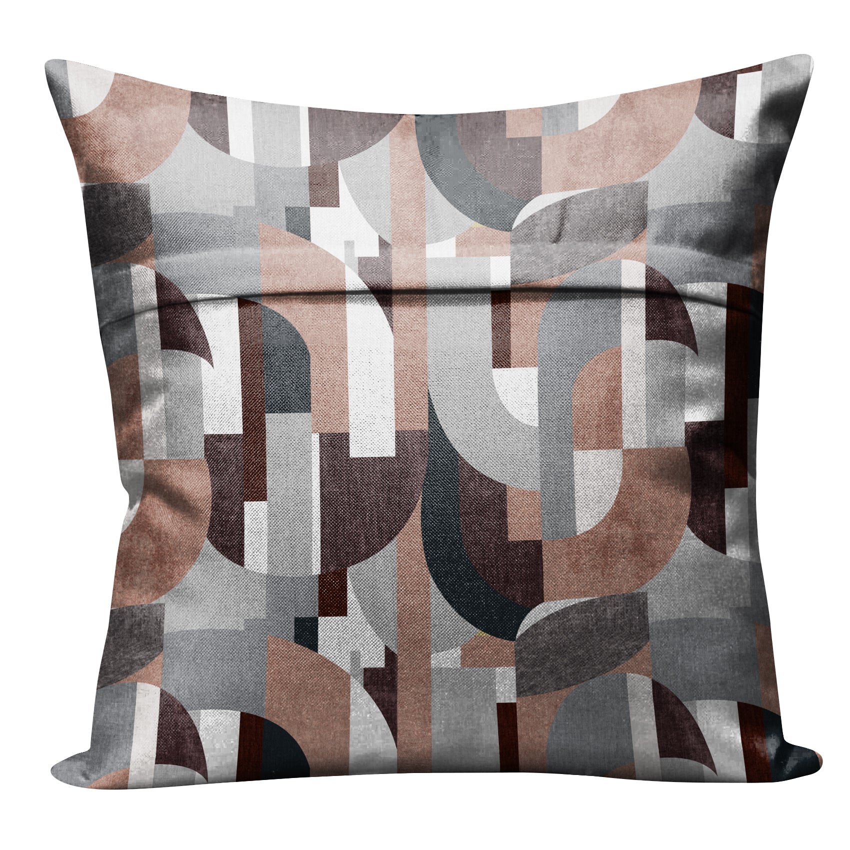 ILLUSION CURVES DIGITAL PRINTED CUSHION COVER BROWN/GREY (Pack of 2)