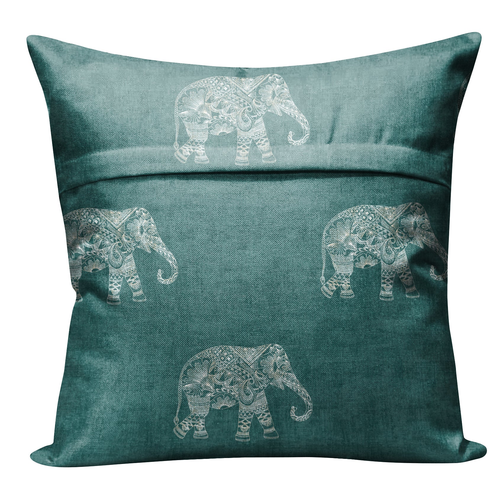 JODHPUR ELEPHANT DIGITAL PRINTED CUSHION COVER TEAL (Pack of 2)
