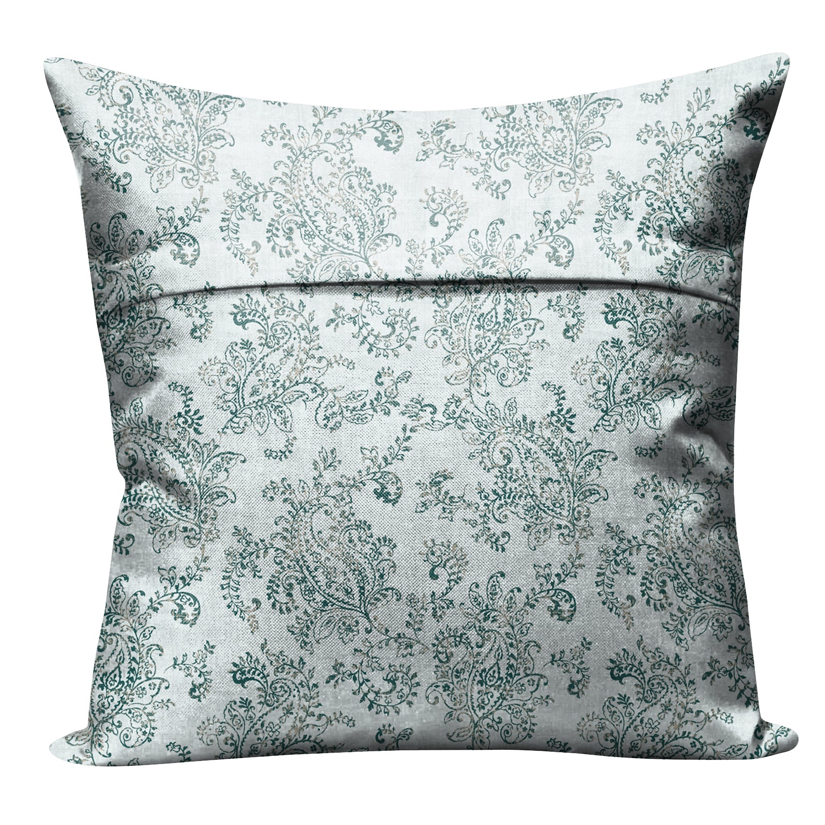 JODHPUR FLOWERS DIGITAL PRINTED CUSHION COVER WHITE AND TEAL (Pack of 2)