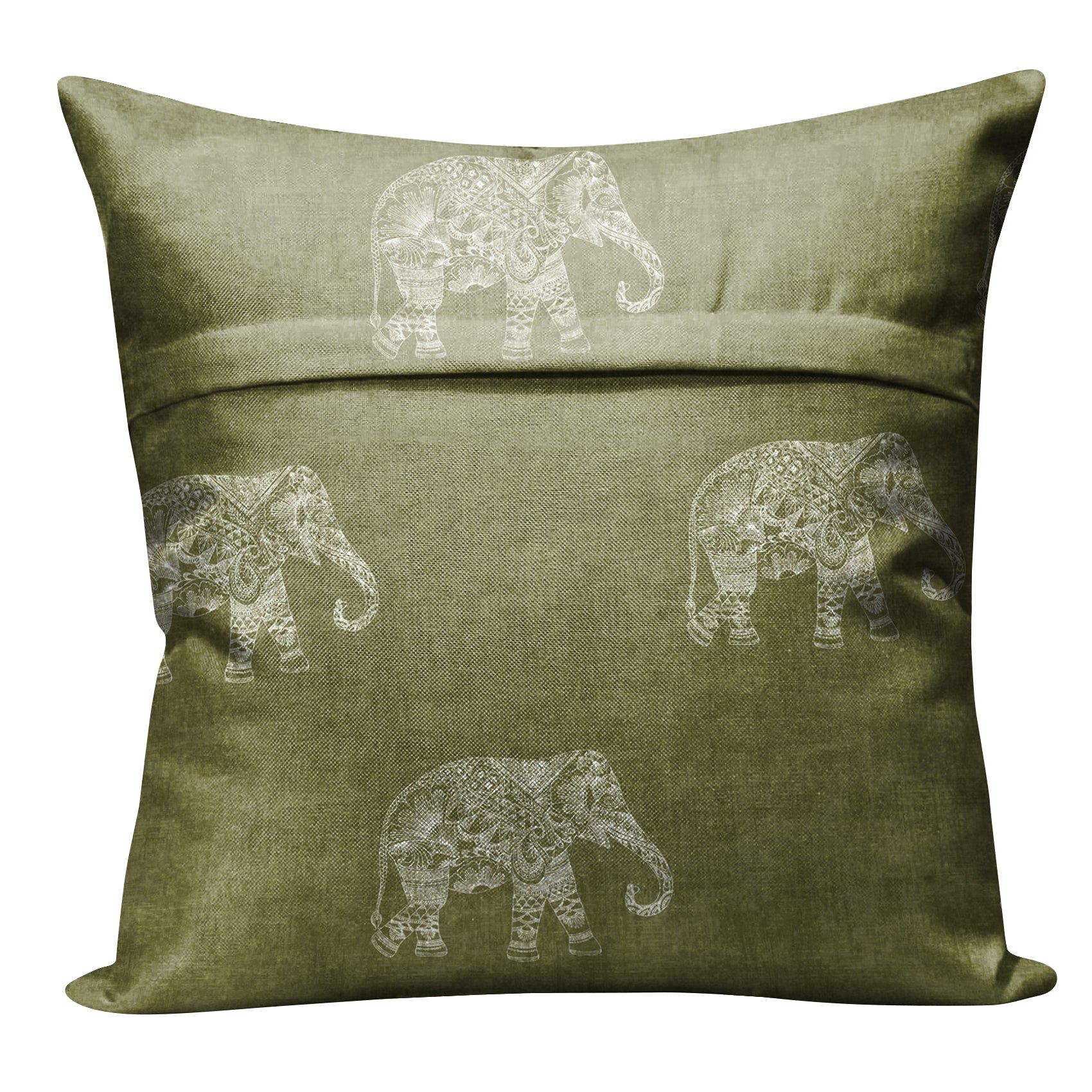 JODHPUR ELEPHANT DIGITAL PRINTED CUSHION COVER OLIVE (Pack of 2)
