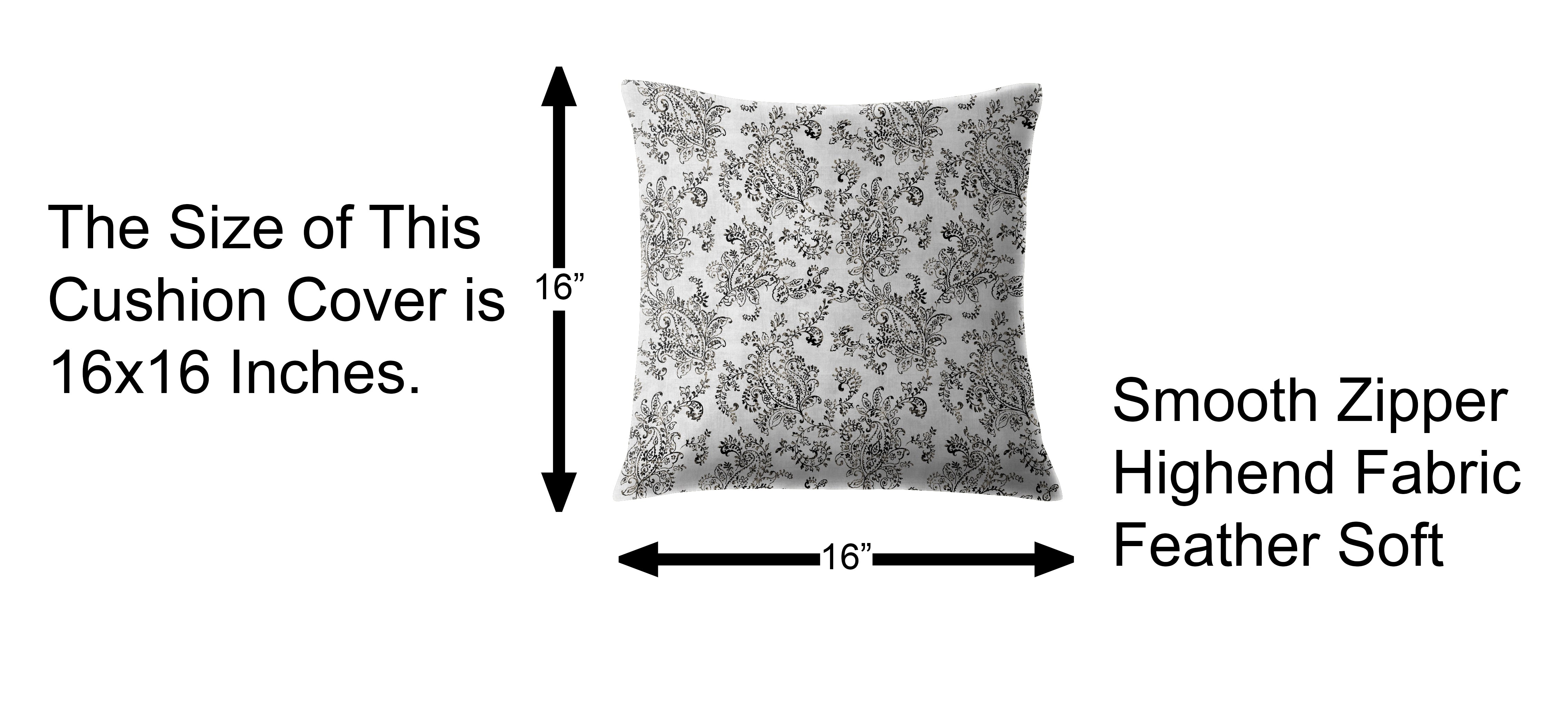 JODHPUR FLOWERS DIGITAL PRINTED CUSHION COVER WHITE AND BLACK (Pack of 2)