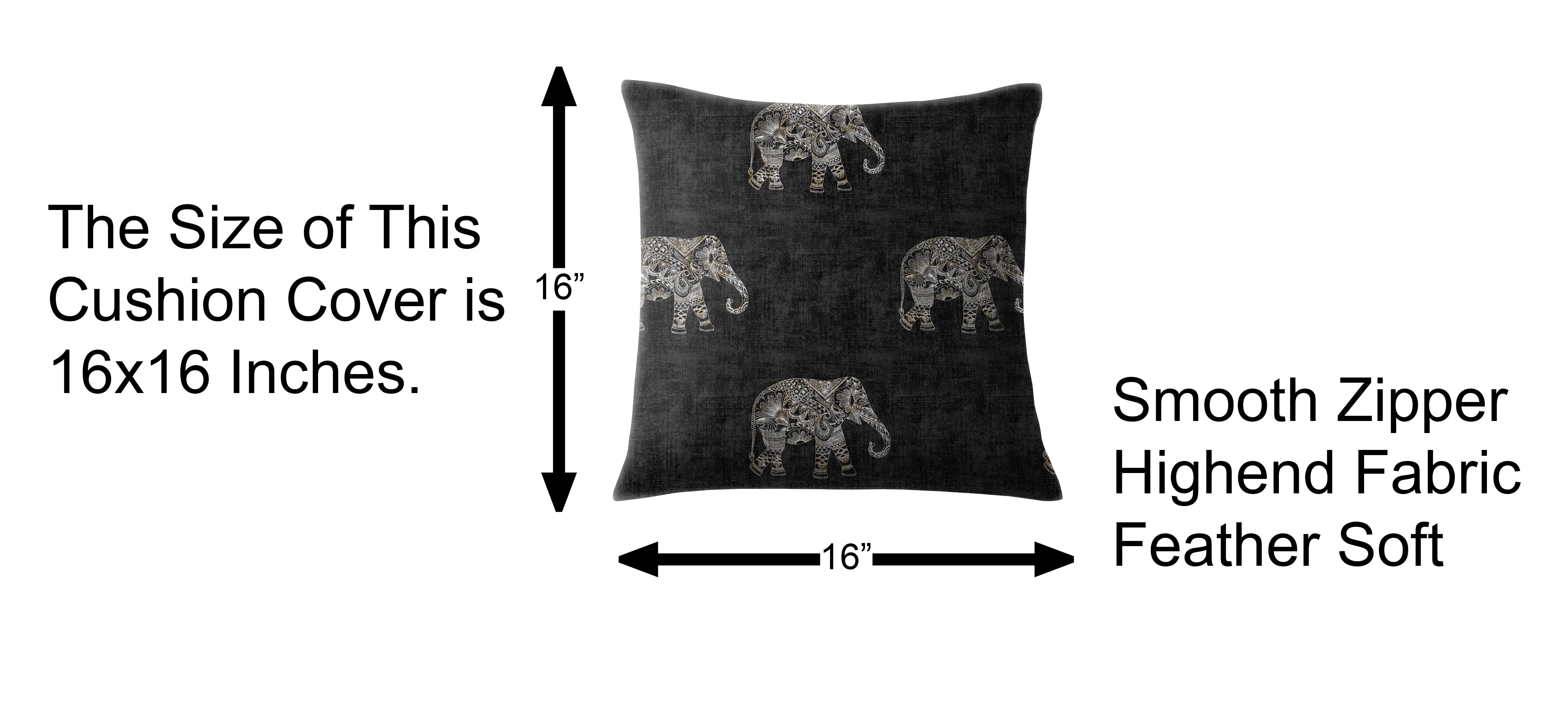 JODHPUR ELEPHANT DIGITAL PRINTED CUSHION COVER BLACK (Pack of 2)