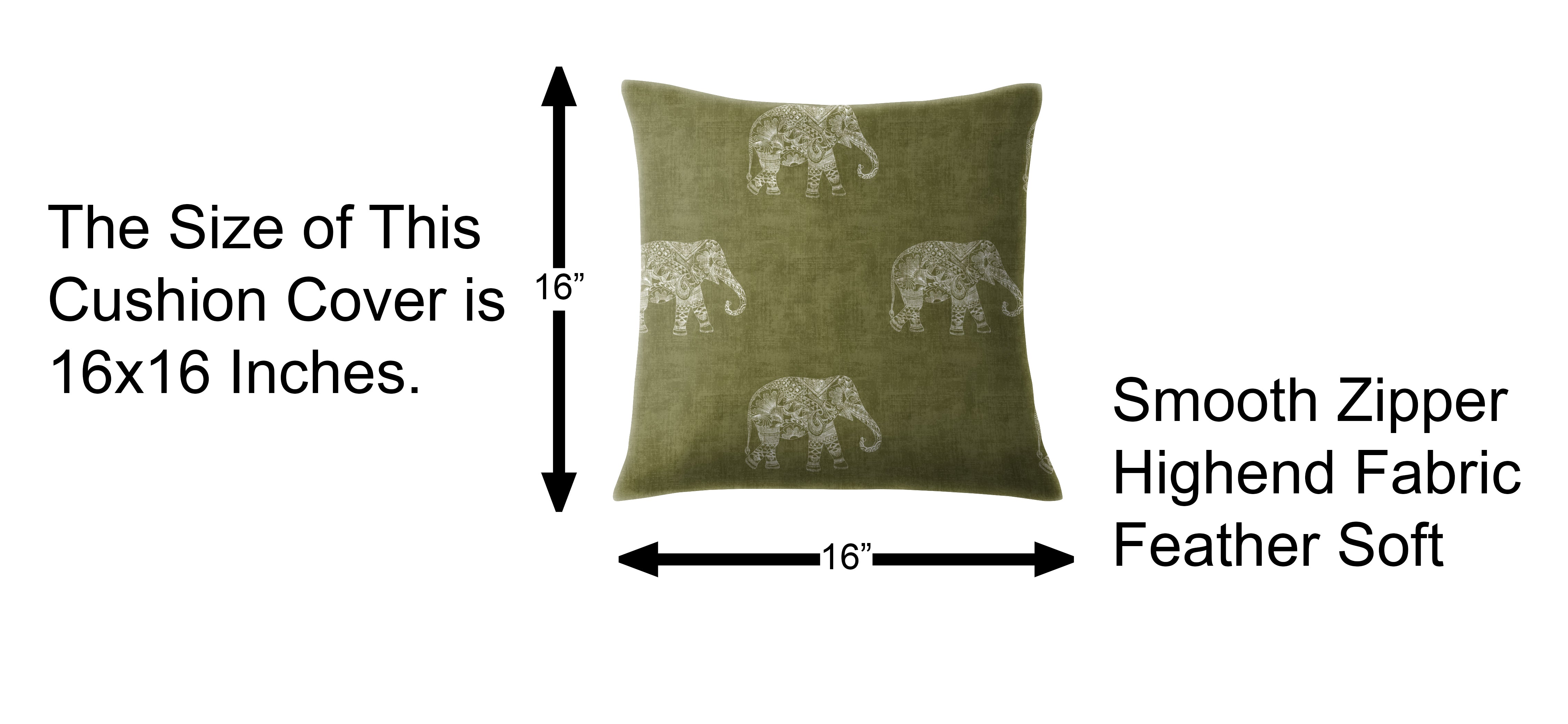 JODHPUR ELEPHANT DIGITAL PRINTED CUSHION COVER OLIVE (Pack of 2)